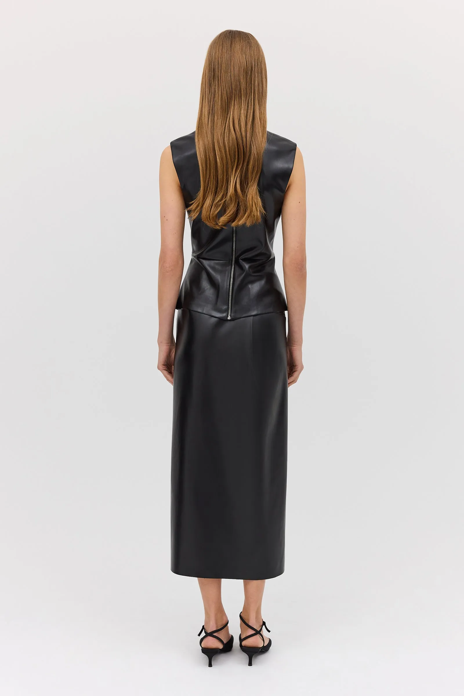 BLACK LEATHERETTE CARESS SKIRT