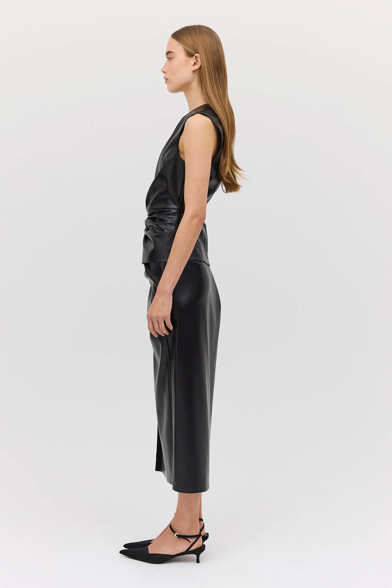 BLACK LEATHERETTE CARESS SKIRT