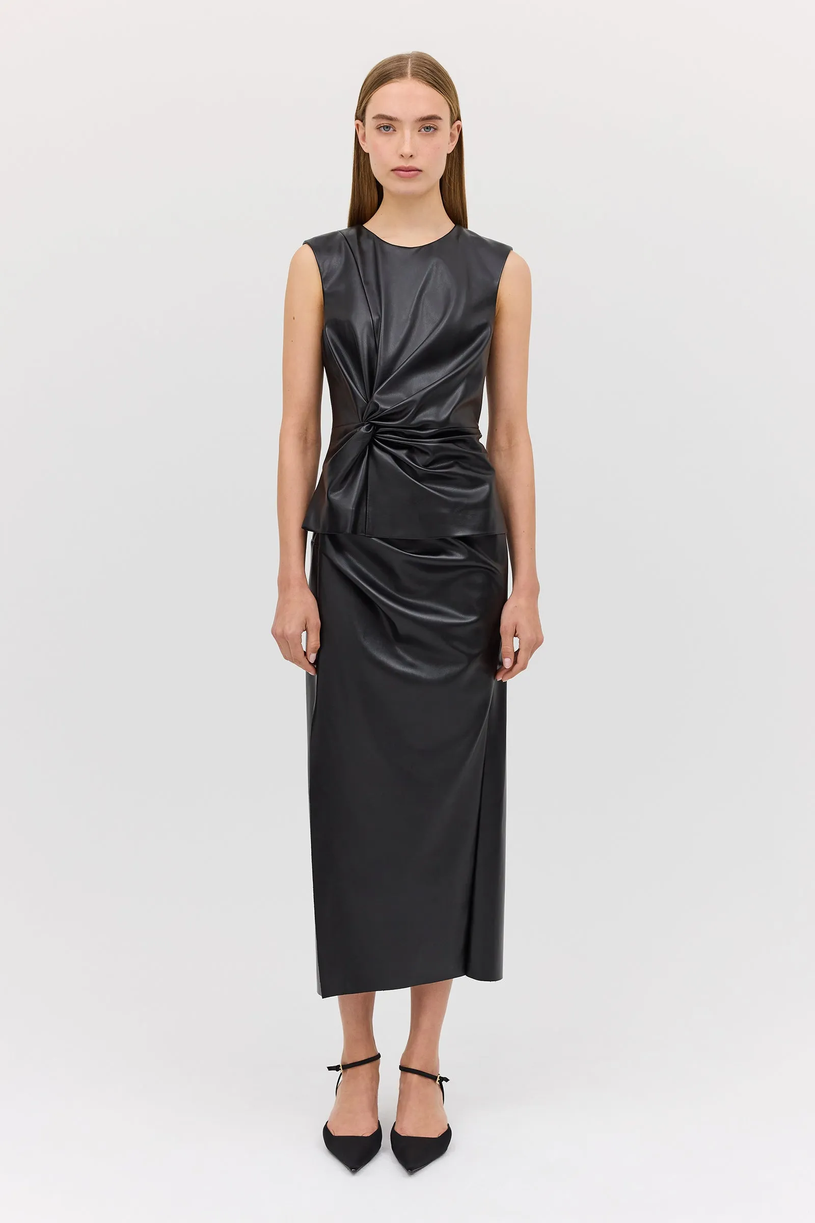BLACK LEATHERETTE CARESS SKIRT