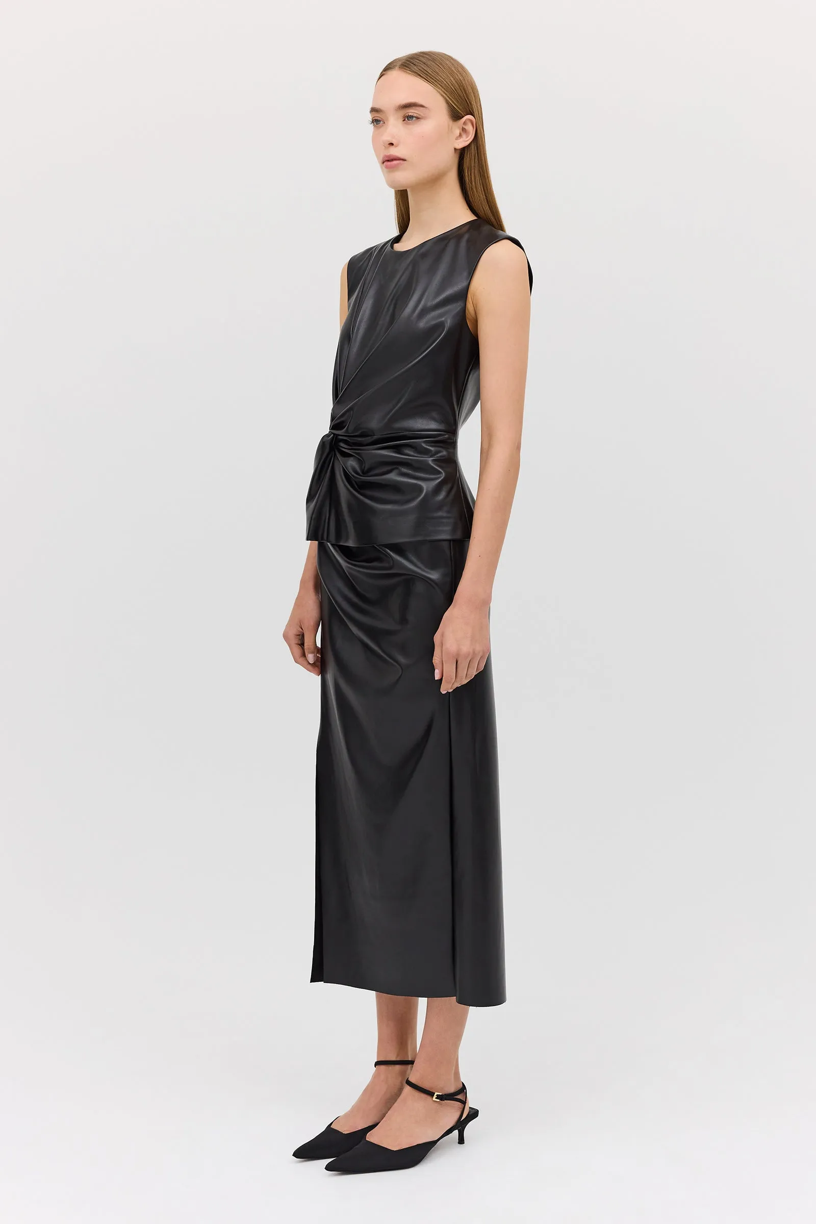 BLACK LEATHERETTE CARESS SKIRT