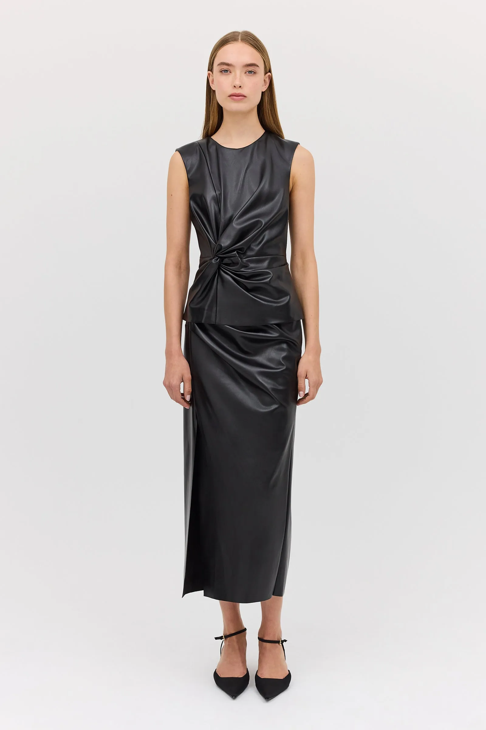 BLACK LEATHERETTE CARESS SKIRT