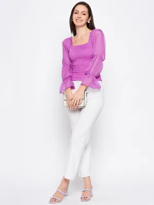Camla Barcelona Mauve Mutton Sleeve Smocked Top