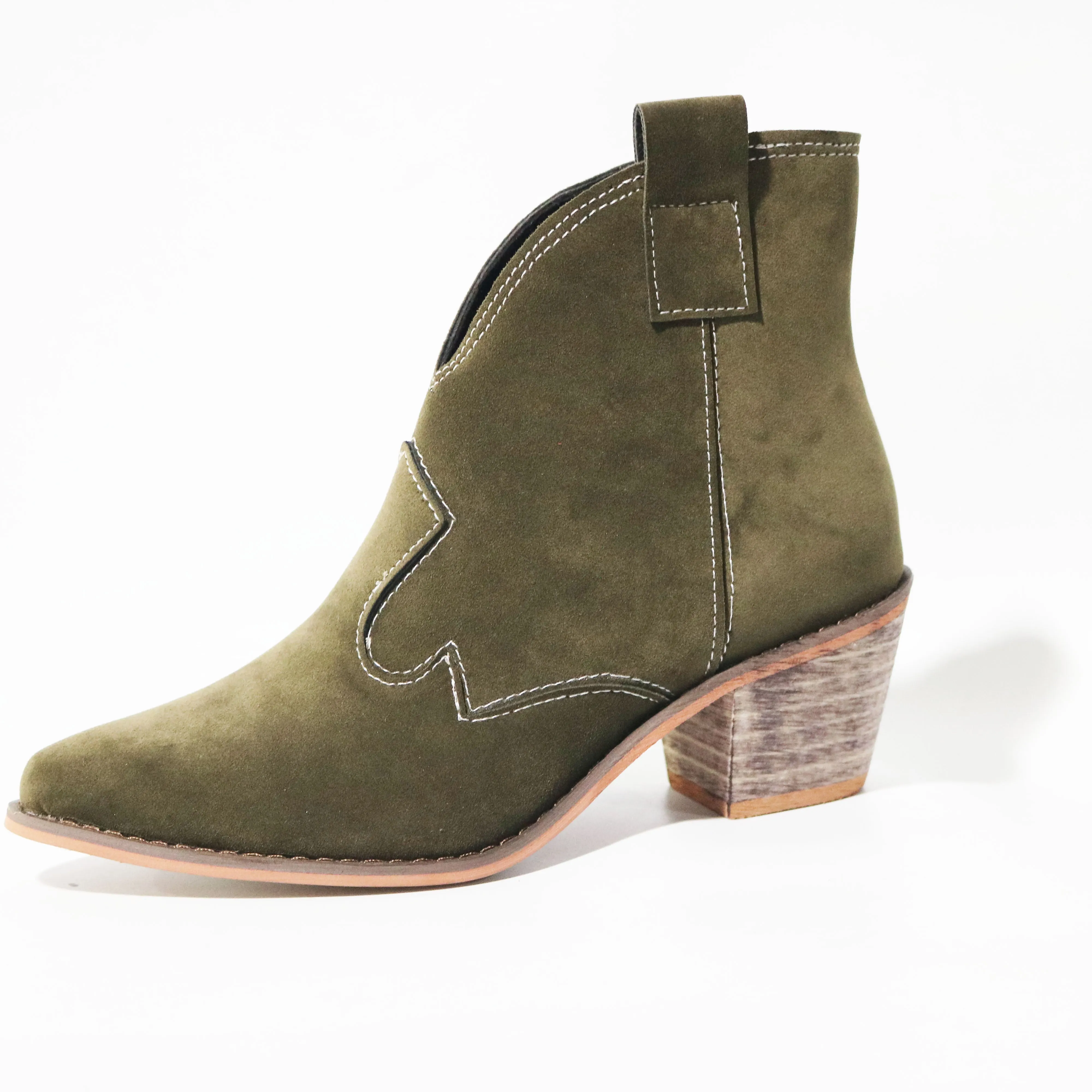 Chicvane Womens Solid Pointed Toe Chunky Stacked Heel Ankle Boots.