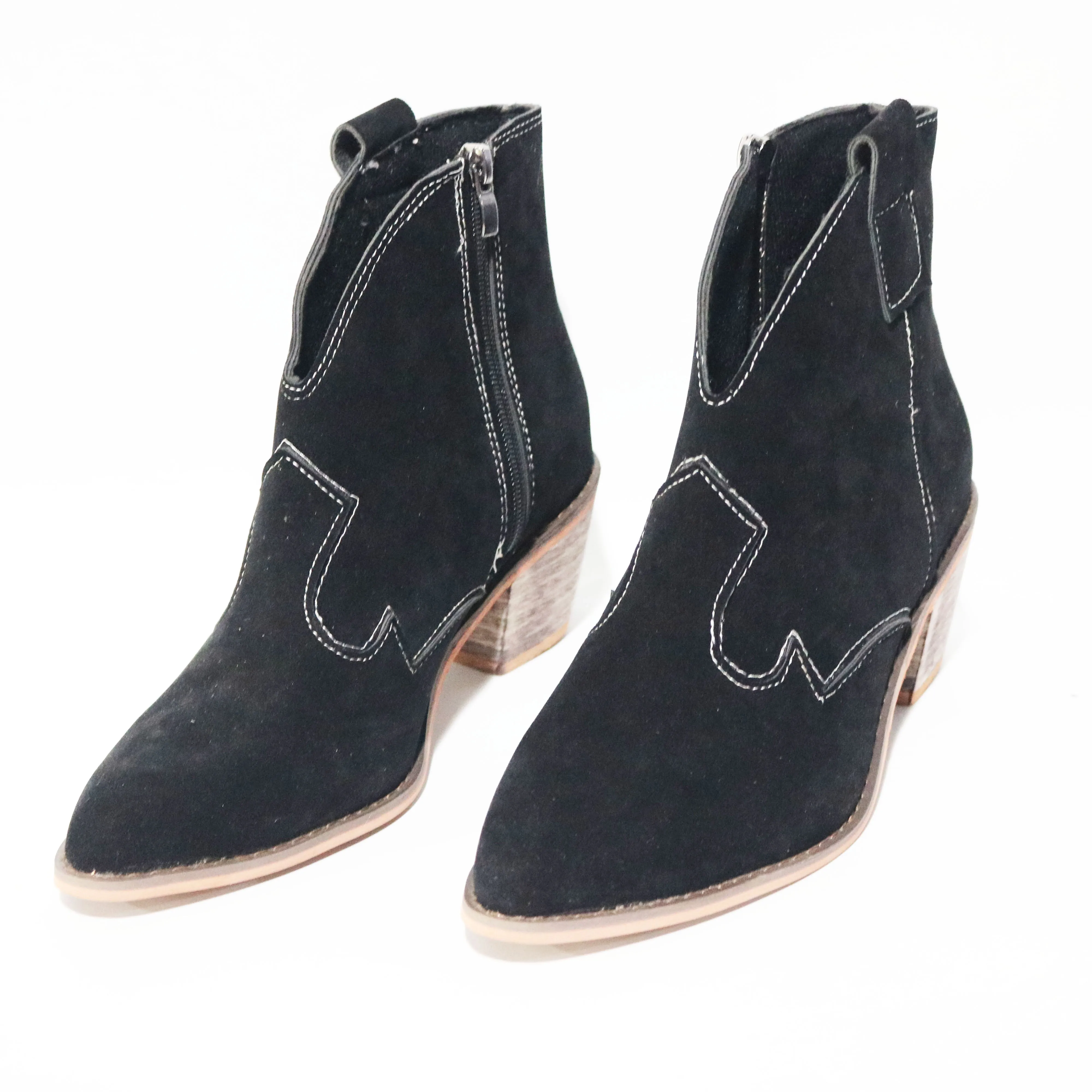 Chicvane Womens Solid Pointed Toe Chunky Stacked Heel Ankle Boots.