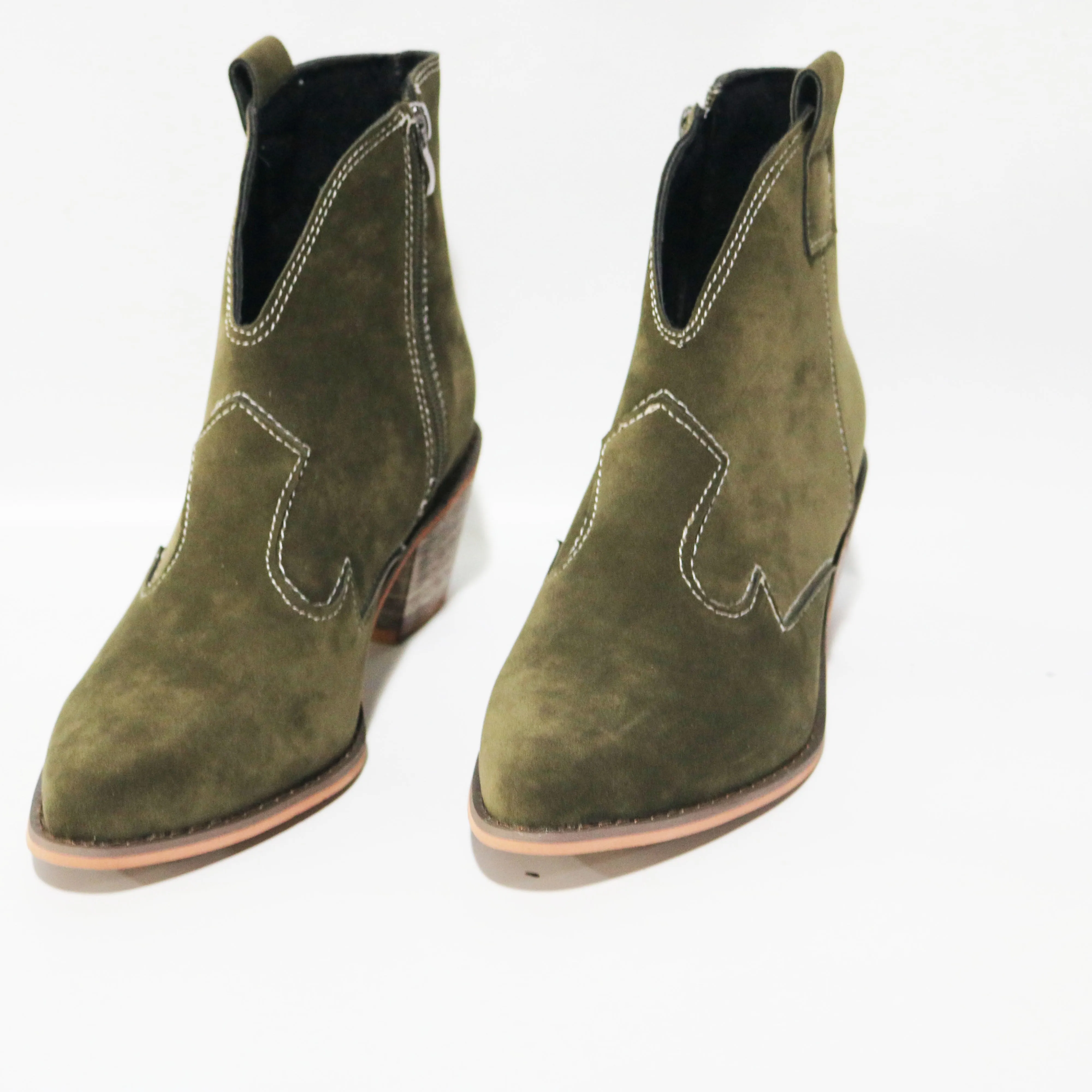 Chicvane Womens Solid Pointed Toe Chunky Stacked Heel Ankle Boots.