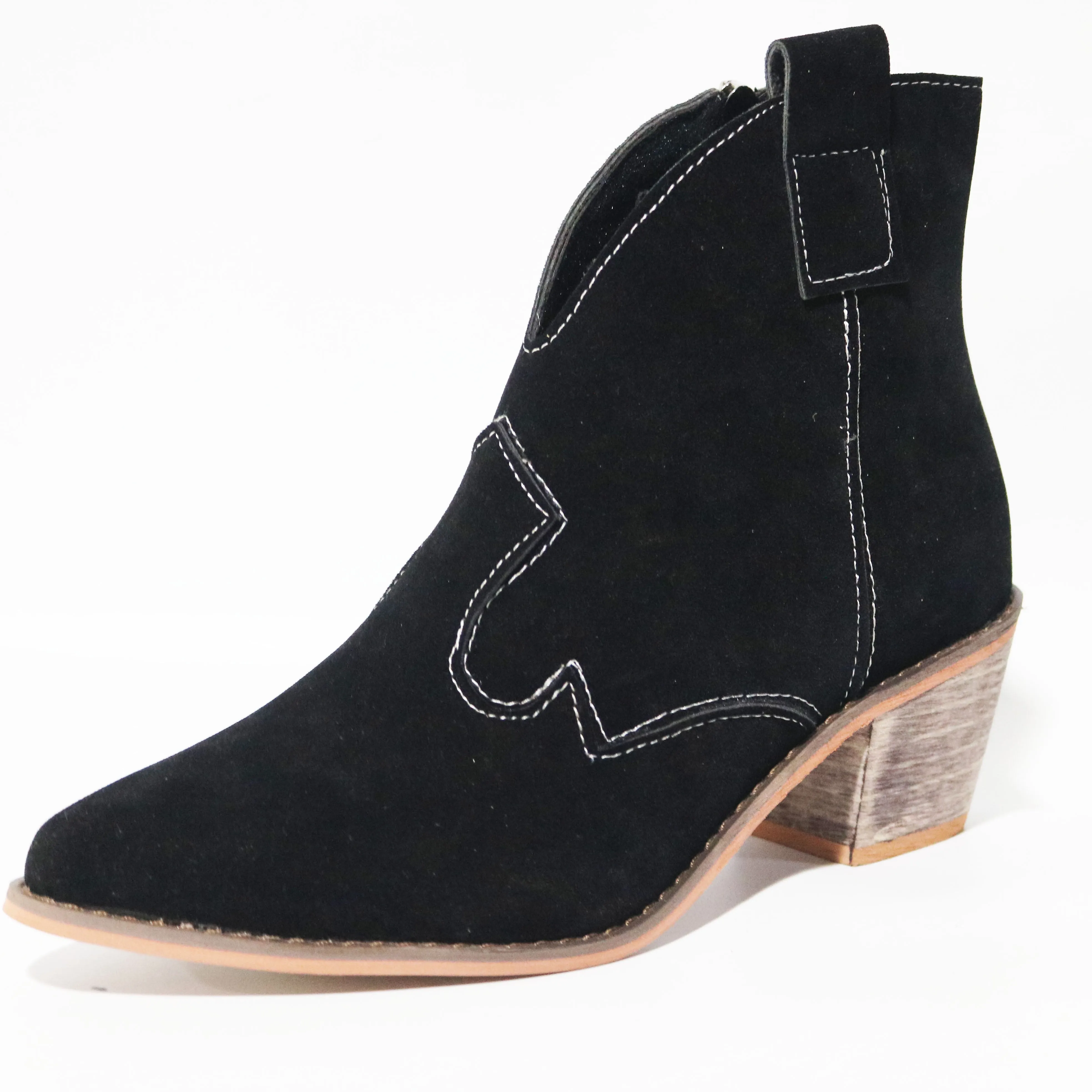 Chicvane Womens Solid Pointed Toe Chunky Stacked Heel Ankle Boots.