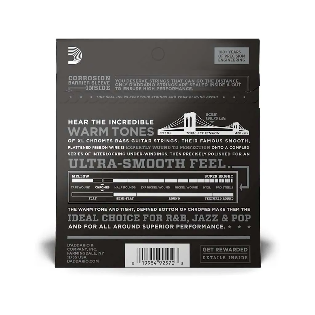 D'Addario Chromes Long Scale Bass Strings 45-100 ECB81