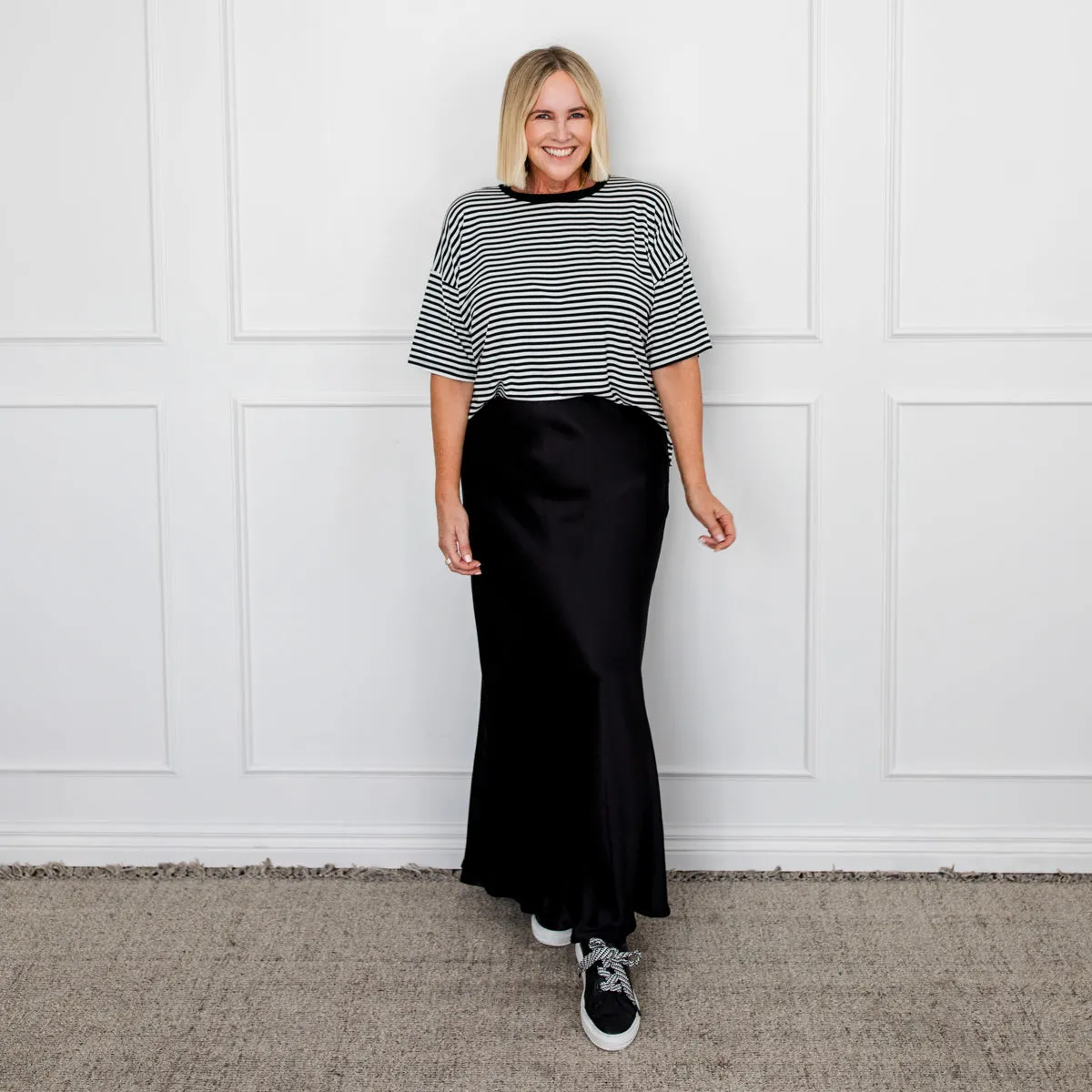 Debbie satin maxi slip skirt - black