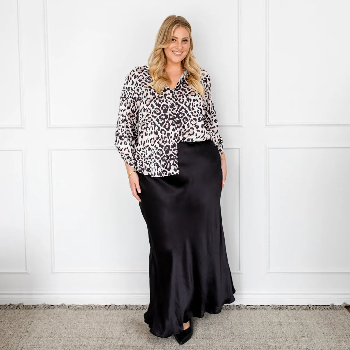 Debbie satin maxi slip skirt - black