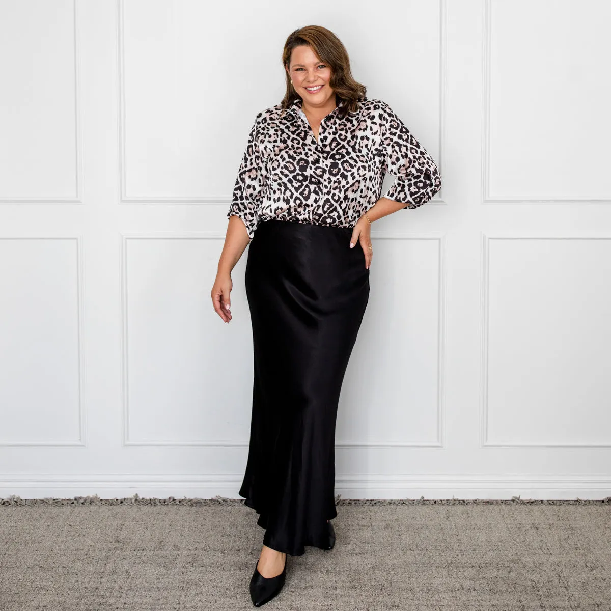 Debbie satin maxi slip skirt - black