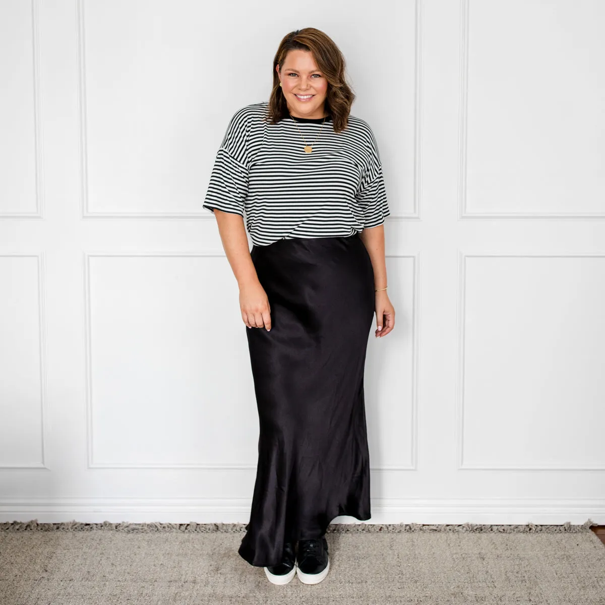 Debbie satin maxi slip skirt - black