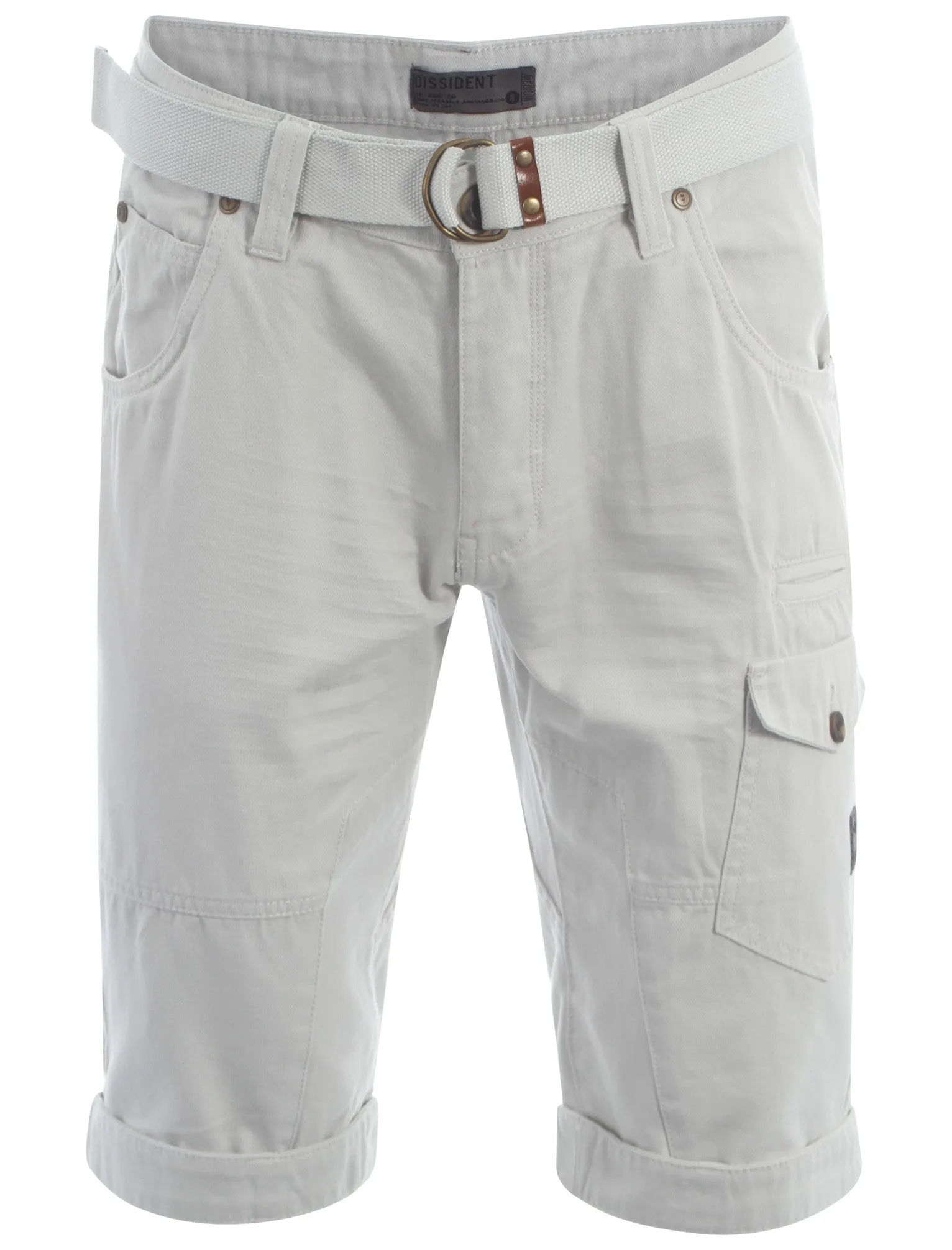Dissident ash grey Finsbury cargo shorts with free matching belt