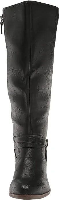 Dr. Scholl's Liberate Black Synthetic Almond Toe Stacked Heel Knee High Boots