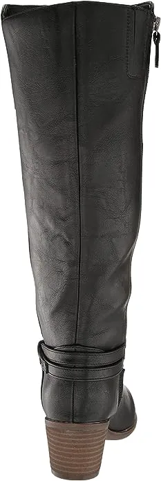 Dr. Scholl's Liberate Black Synthetic Almond Toe Stacked Heel Knee High Boots