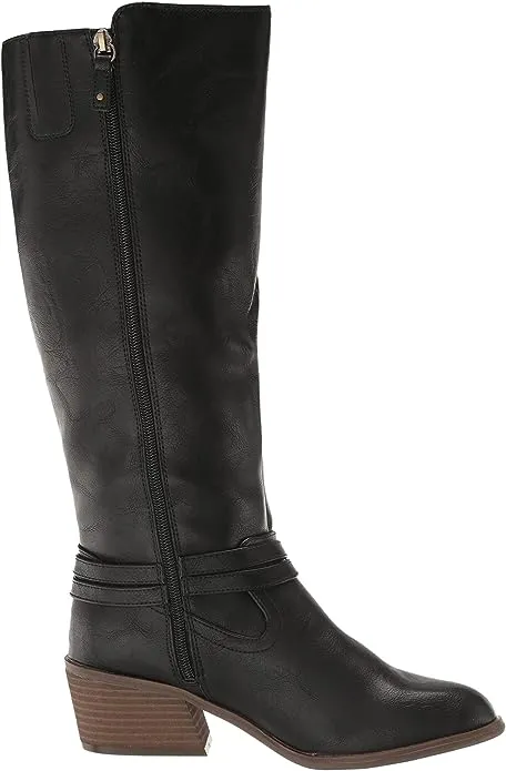 Dr. Scholl's Liberate Black Synthetic Almond Toe Stacked Heel Knee High Boots