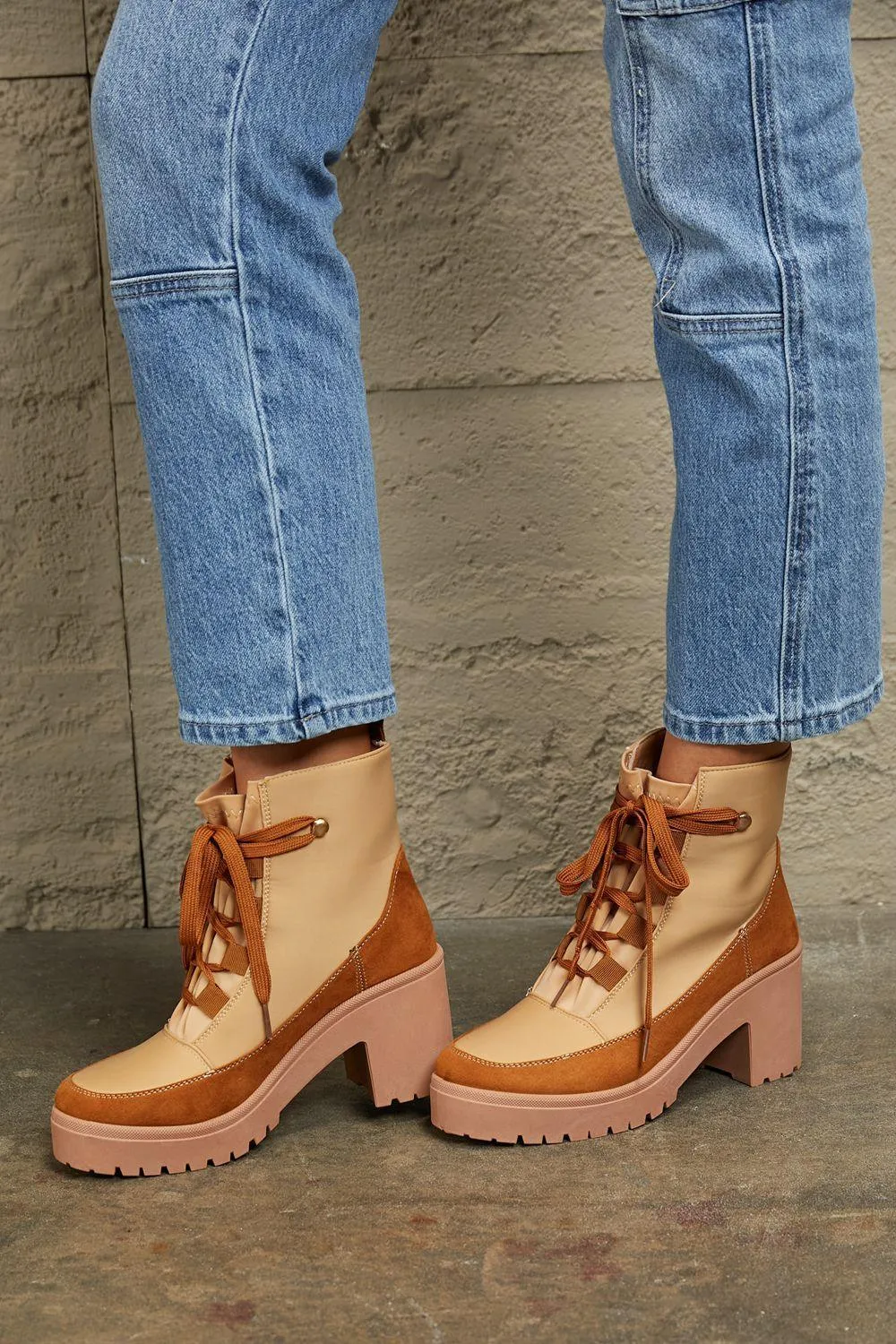 East Lion Color Block Lug Women's Lace Up Booties