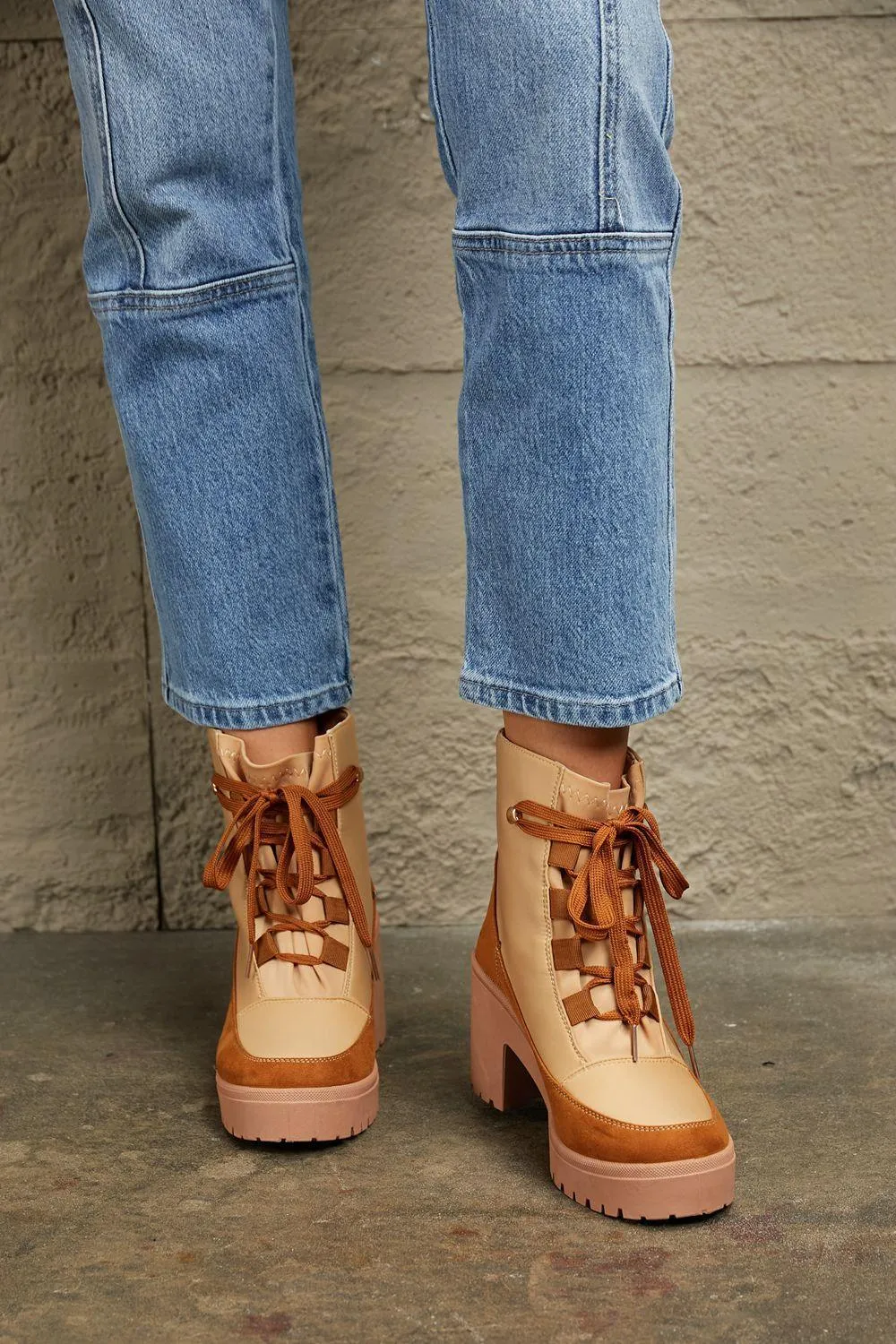 East Lion Color Block Lug Women's Lace Up Booties
