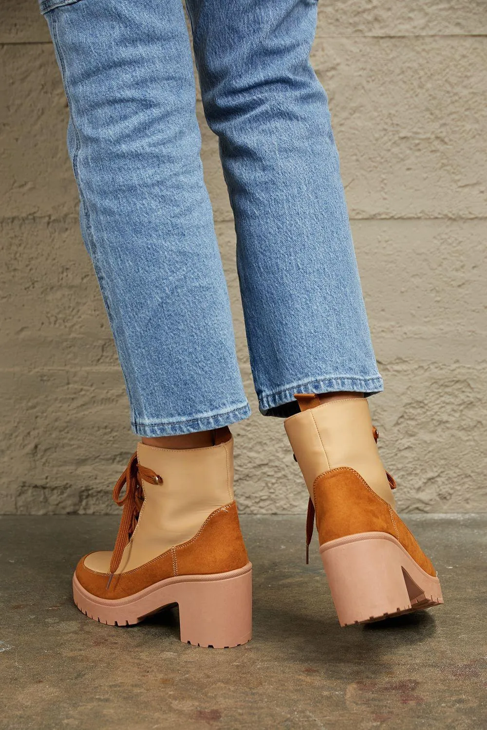 East Lion Color Block Lug Women's Lace Up Booties