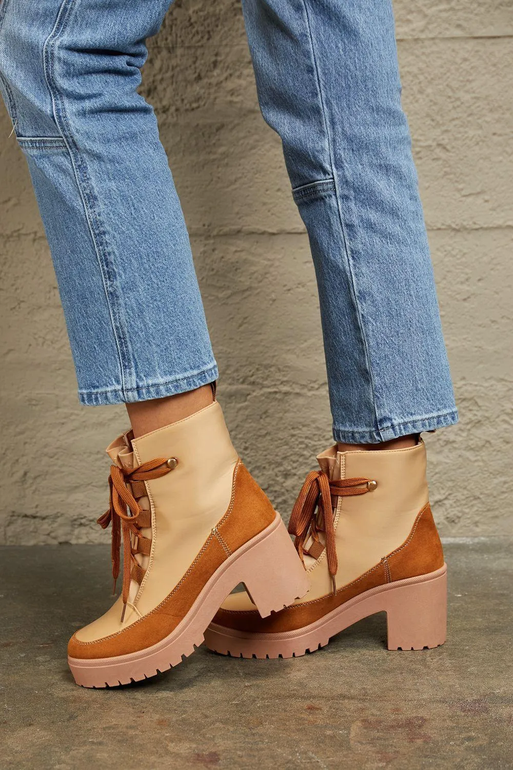 East Lion Color Block Lug Women's Lace Up Booties