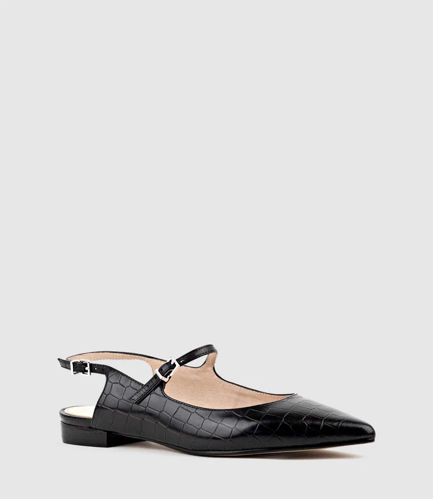 EUGENIA Flat Slingback with Strap in Black Croc