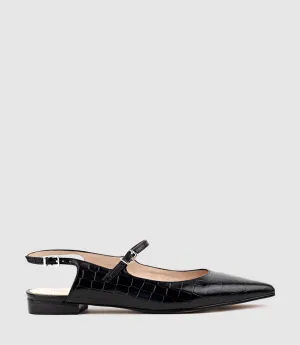 EUGENIA Flat Slingback with Strap in Black Croc