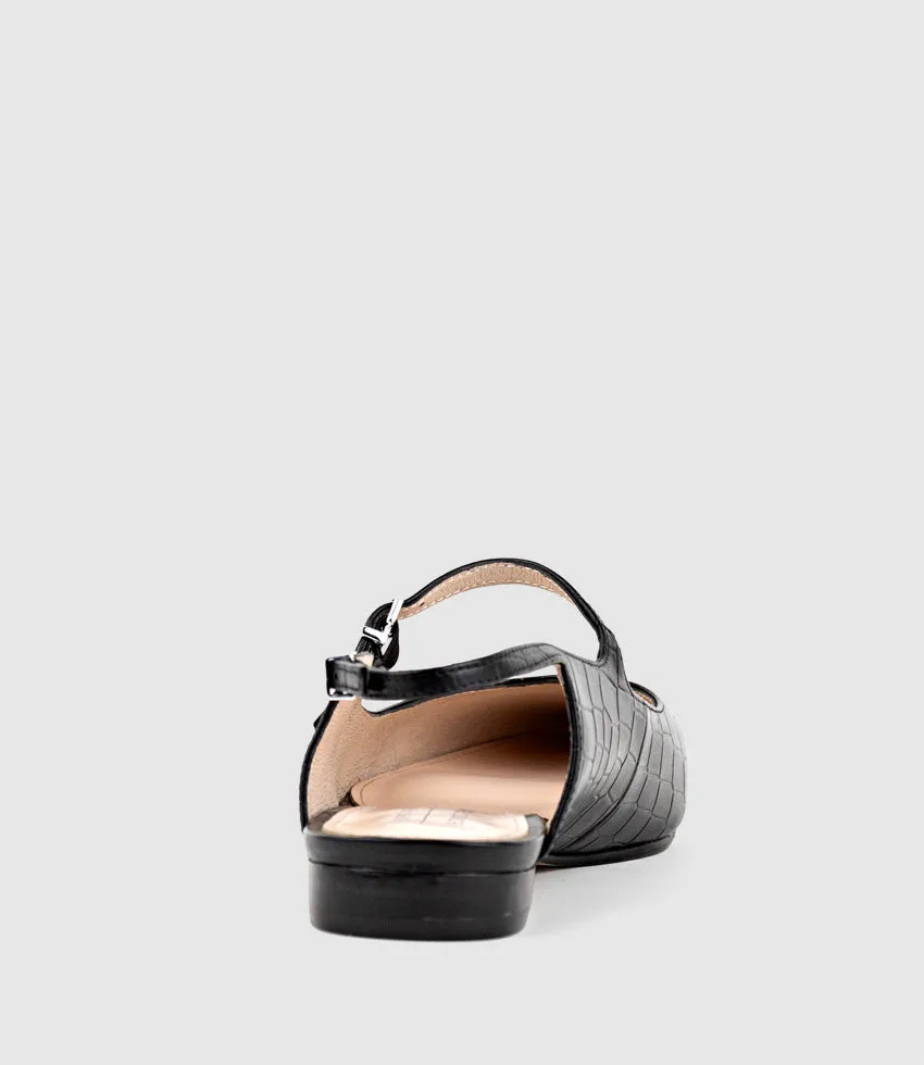 EUGENIA Flat Slingback with Strap in Black Croc