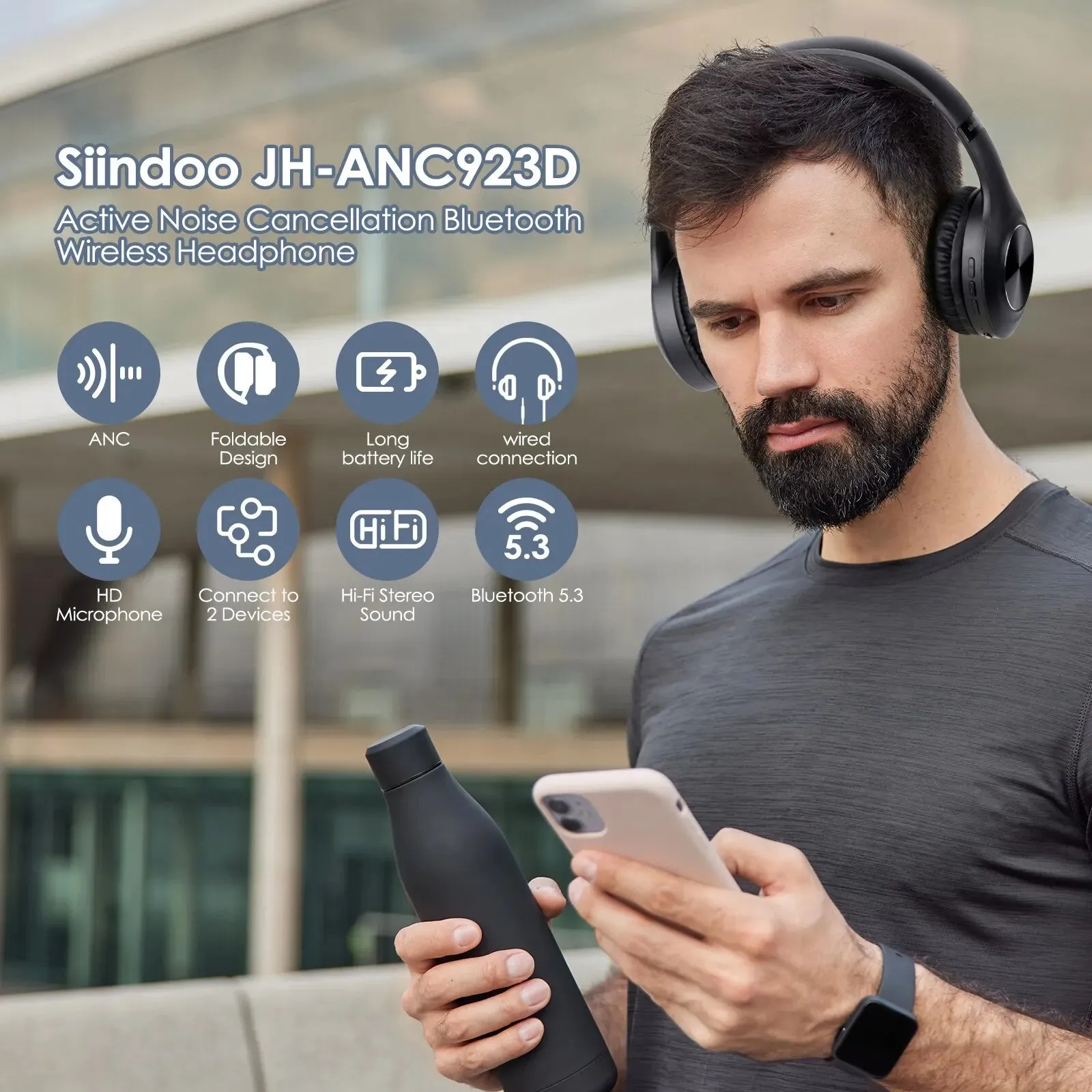 Foldable Wireless Headset with Active Noise Cancellation