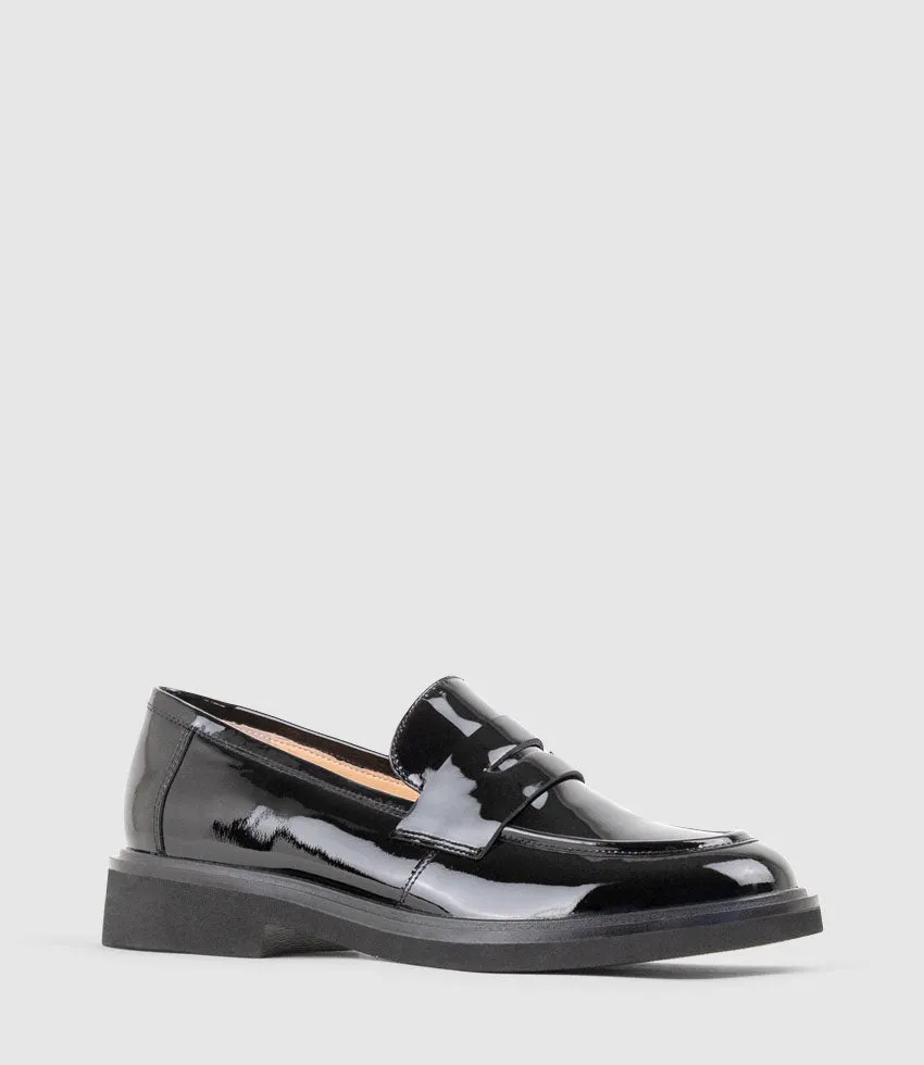 GALIA Loafer with Keeper in Black Patent