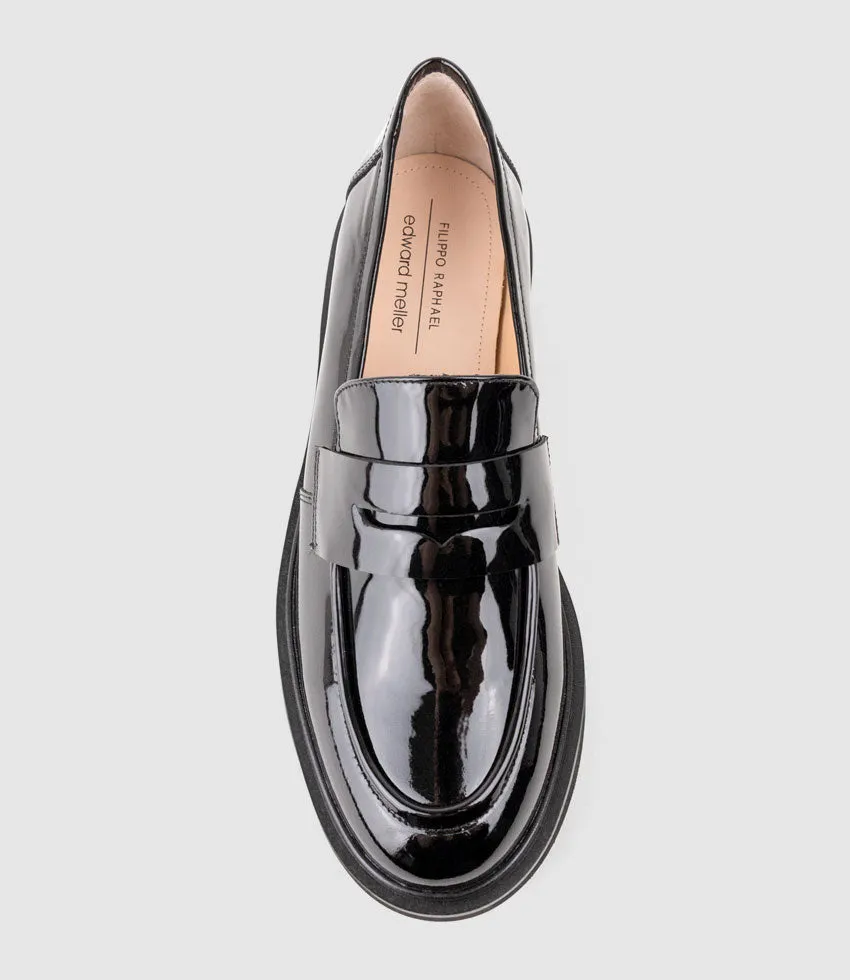 GALIA Loafer with Keeper in Black Patent
