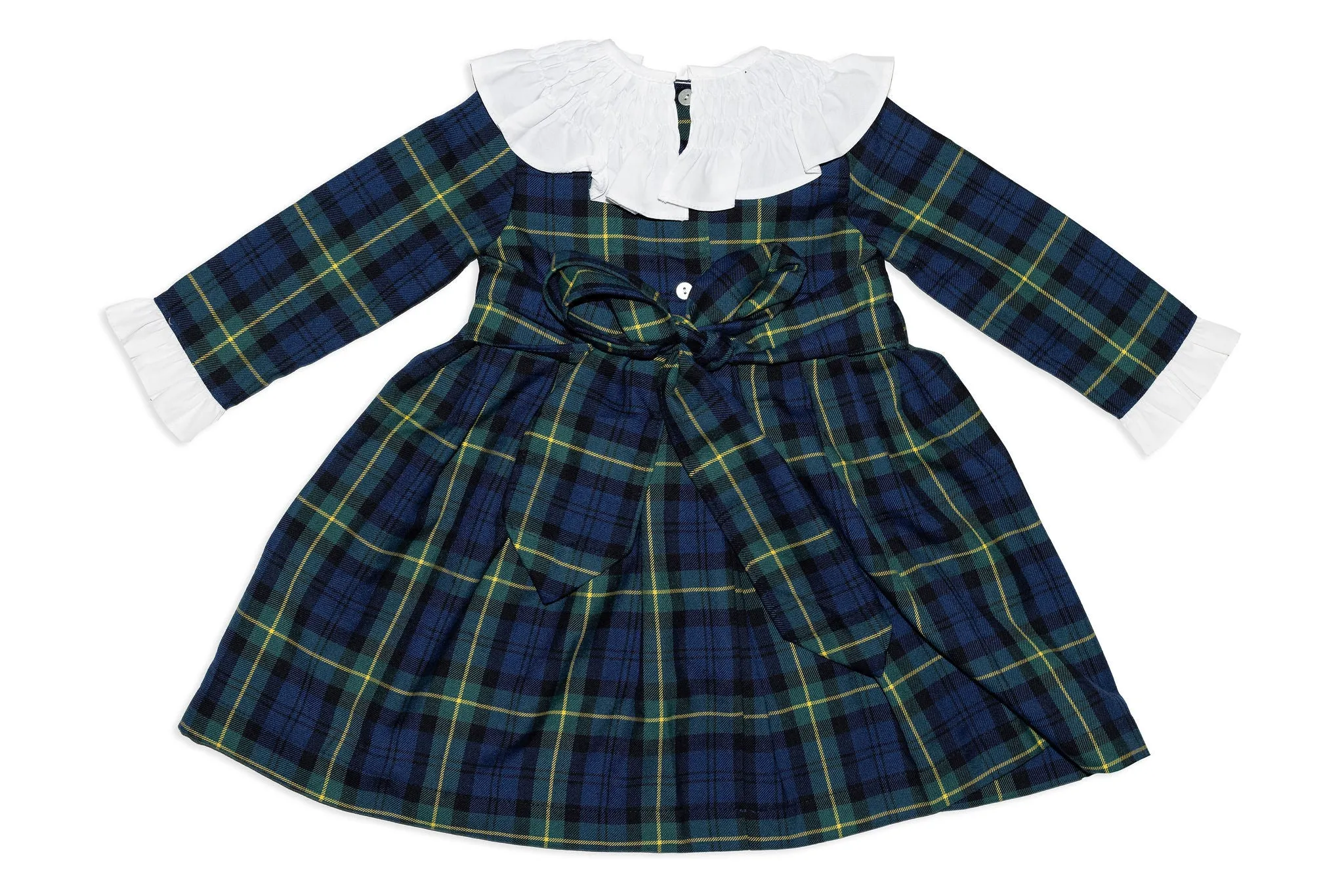 Green Plaid Dress with Smocked Collar