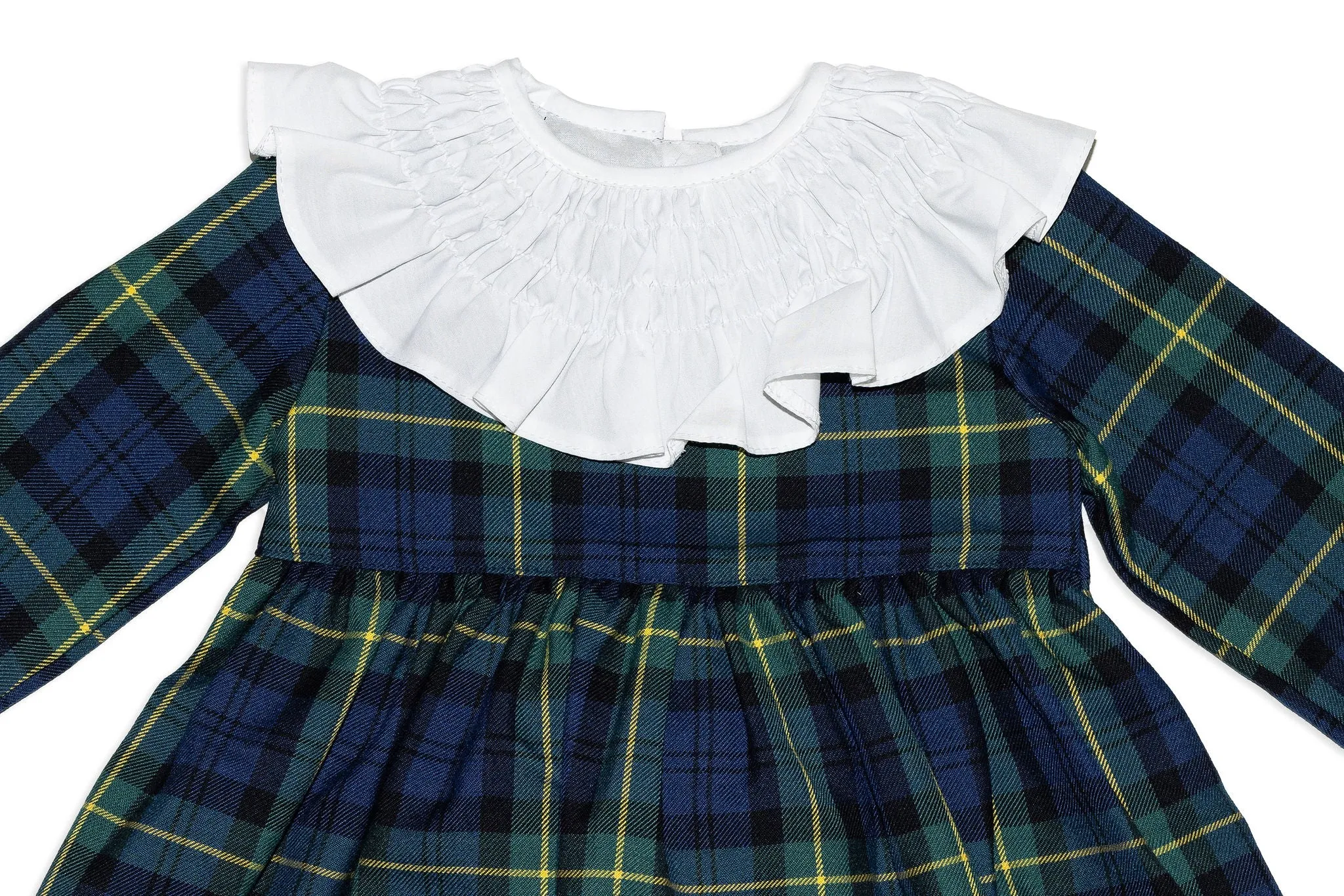Green Plaid Dress with Smocked Collar
