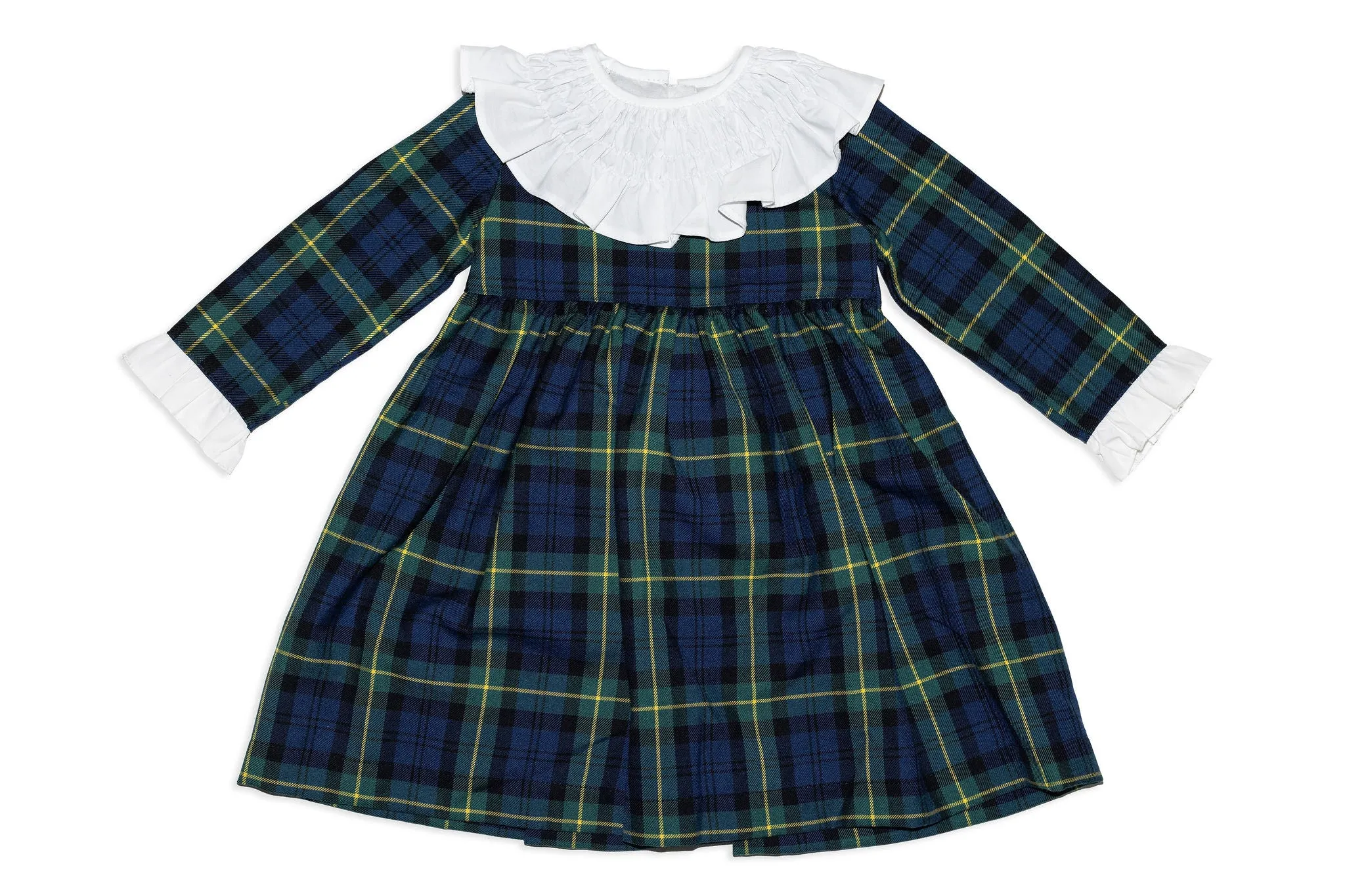 Green Plaid Dress with Smocked Collar