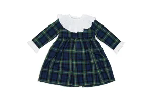 Green Plaid Dress with Smocked Collar