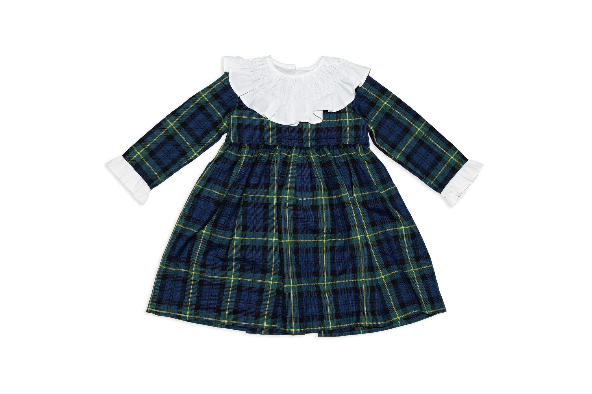 Green Plaid Dress with Smocked Collar