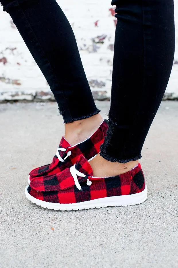 Gypsy Jazz Slip On Sneaker Black & Red Plaid