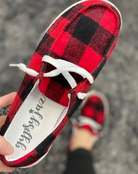 Gypsy Jazz Slip On Sneaker Black & Red Plaid