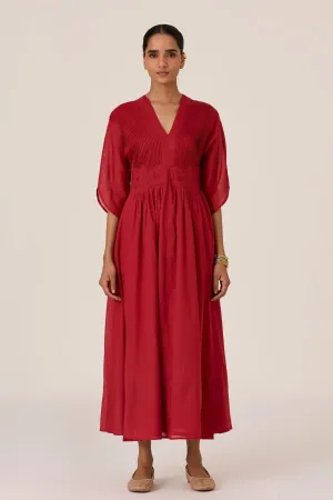 Kamil Scarlet Embroidered Maxi Dress