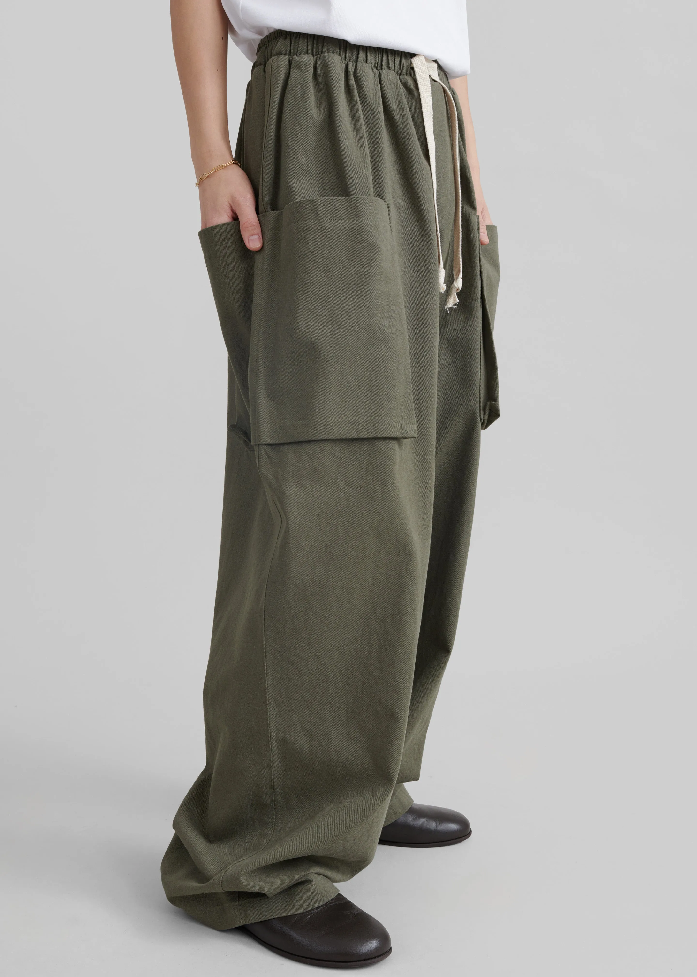Lauri Drawstring Cargo Pants - Khaki