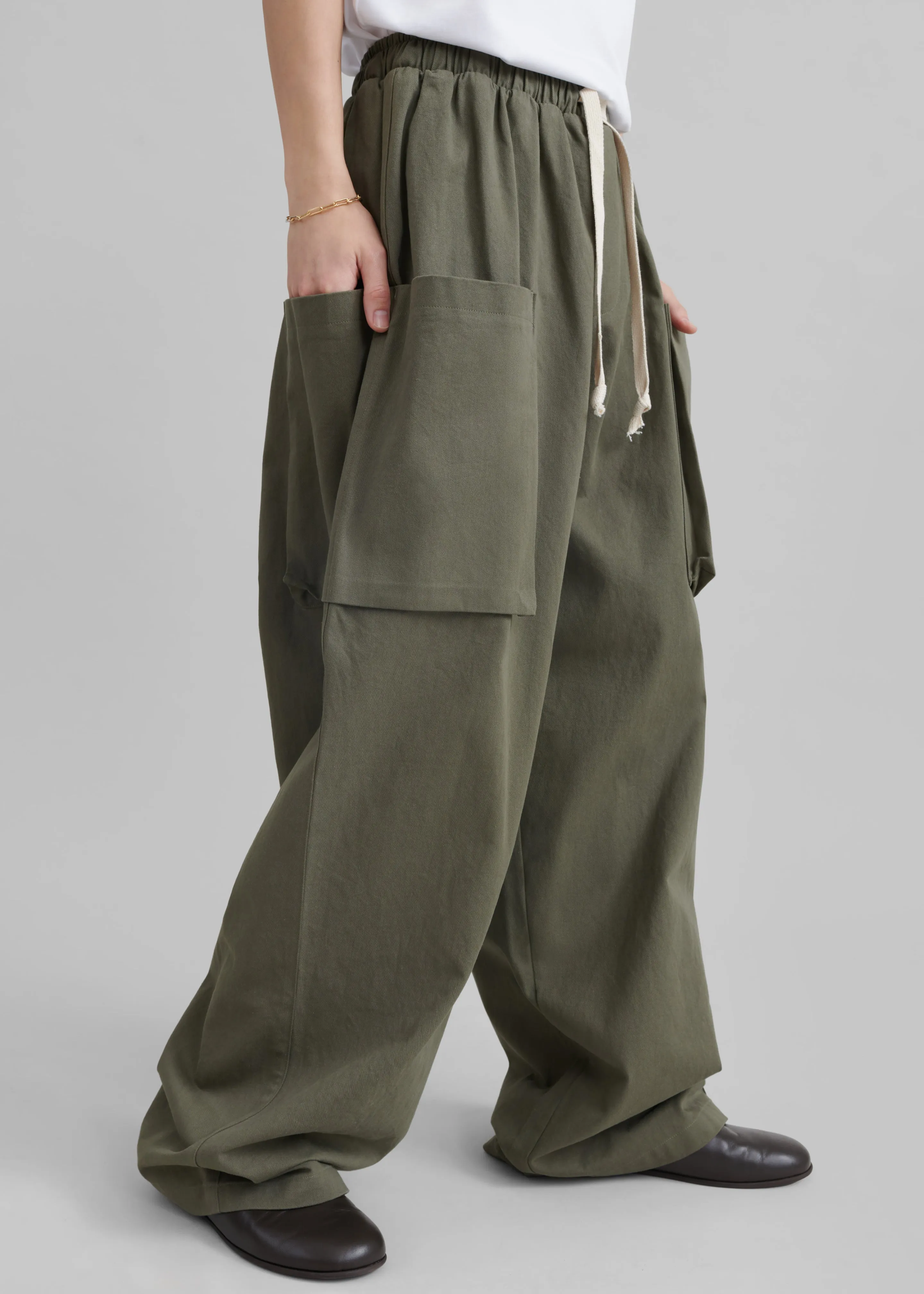 Lauri Drawstring Cargo Pants - Khaki