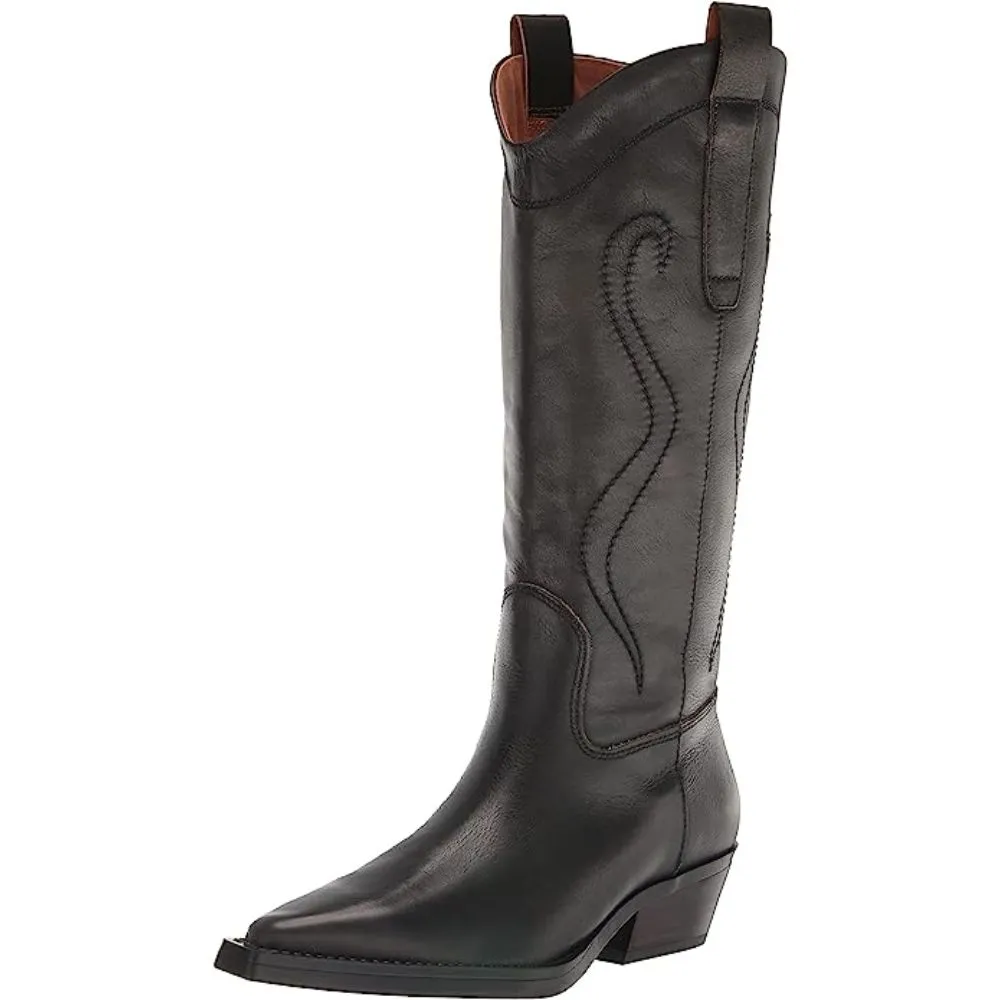 Liandra Black Leather Franco Sarto Western Boots