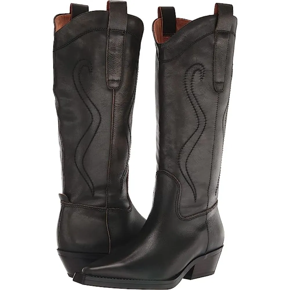 Liandra Black Leather Franco Sarto Western Boots