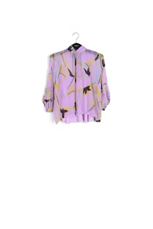 Lilac abstract-print top with puffed sleeves
