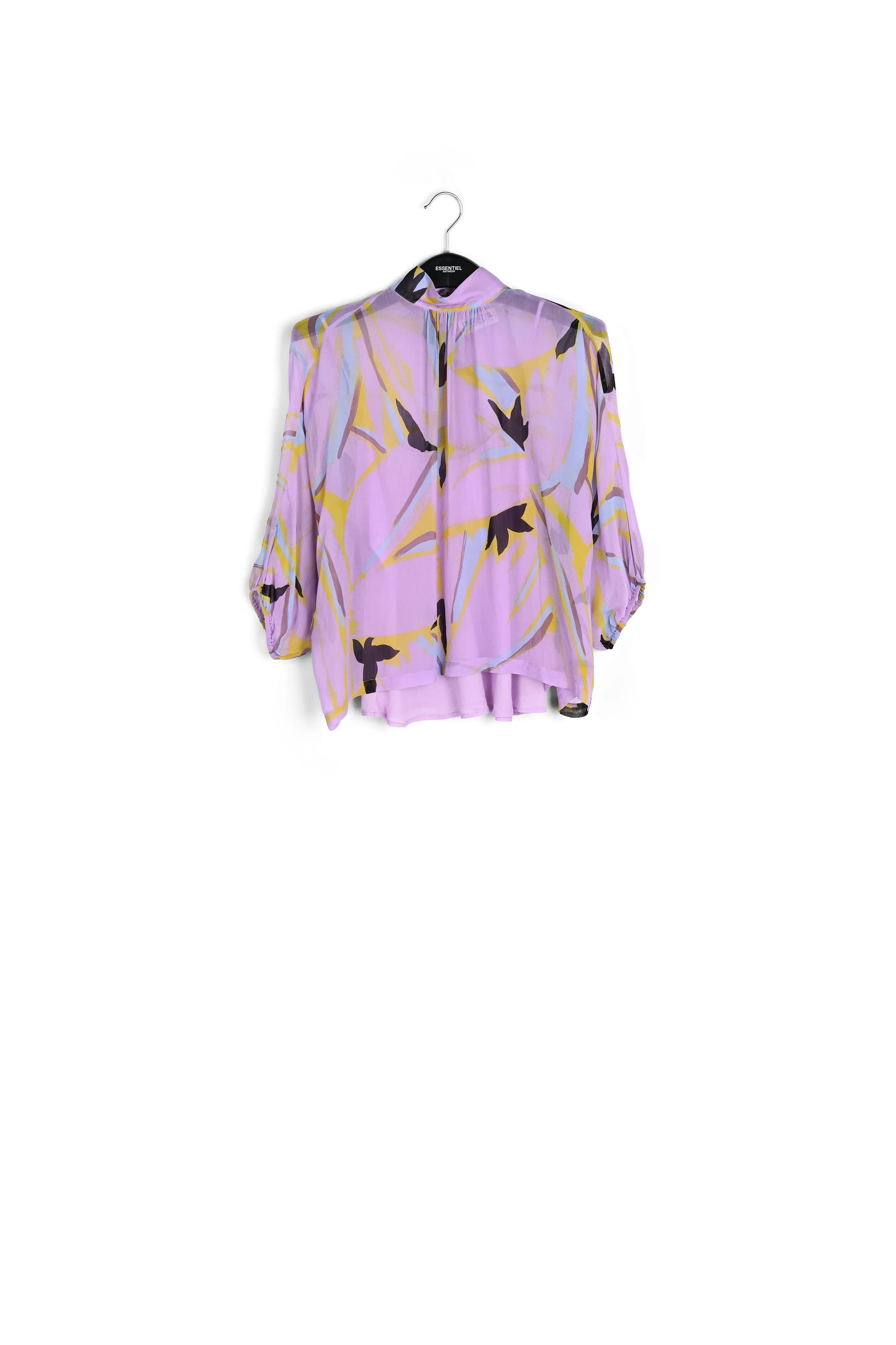 Lilac abstract-print top with puffed sleeves
