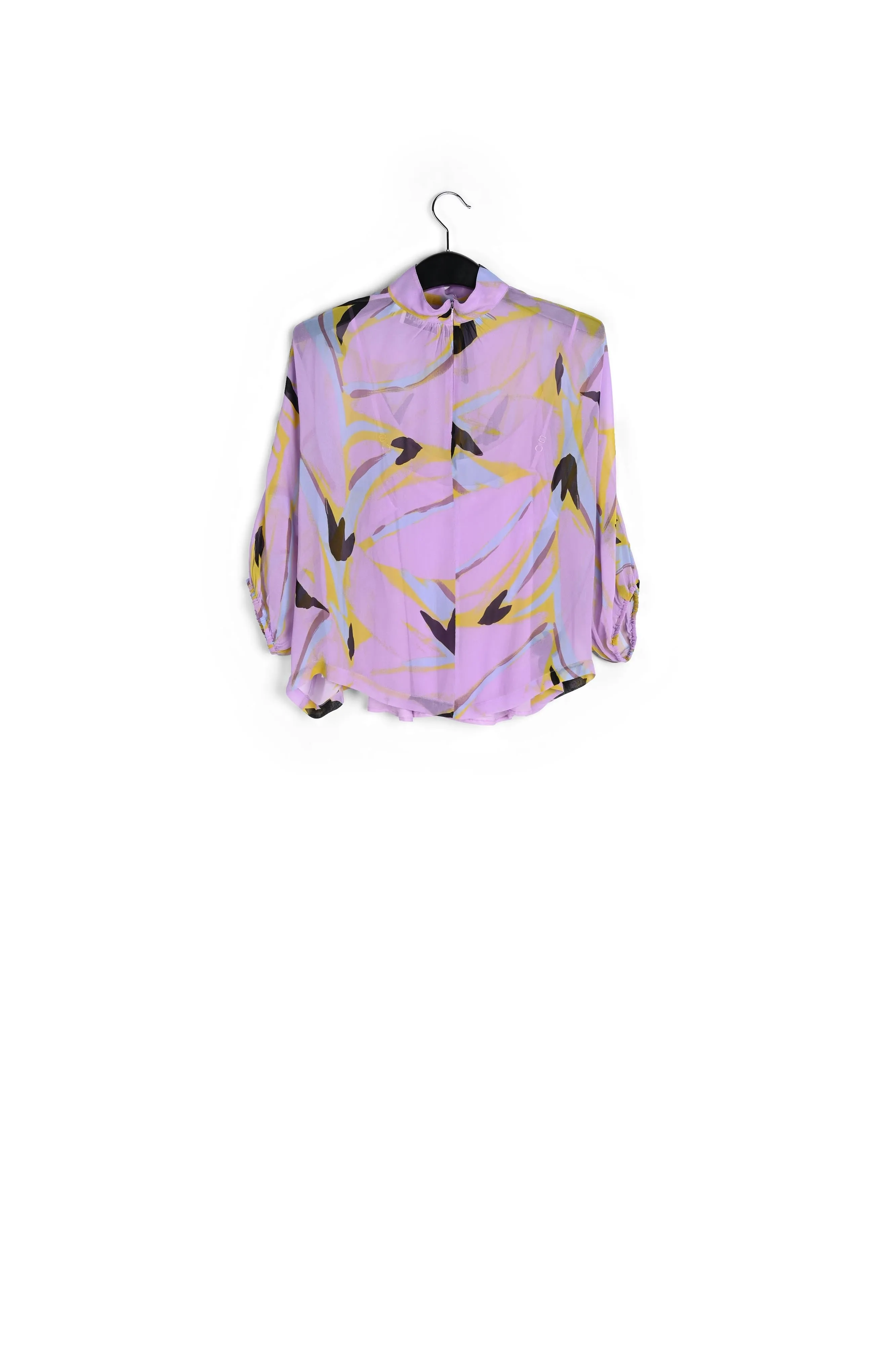 Lilac abstract-print top with puffed sleeves