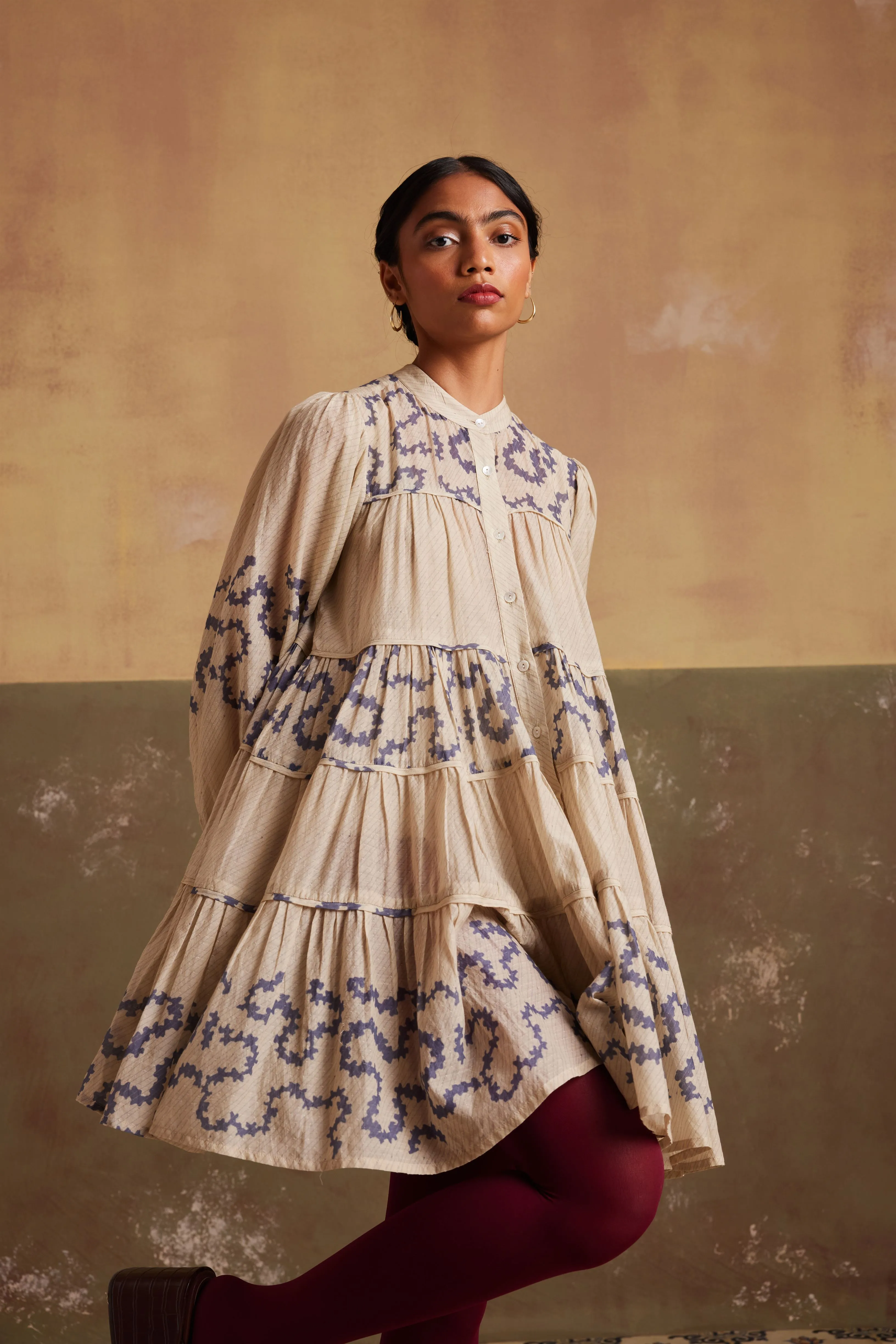 New Season Summer Fall 24-Dress Tier Cotton Spiral Ivory-SS24-TRD-IND-Fashion Edit Cord Studio