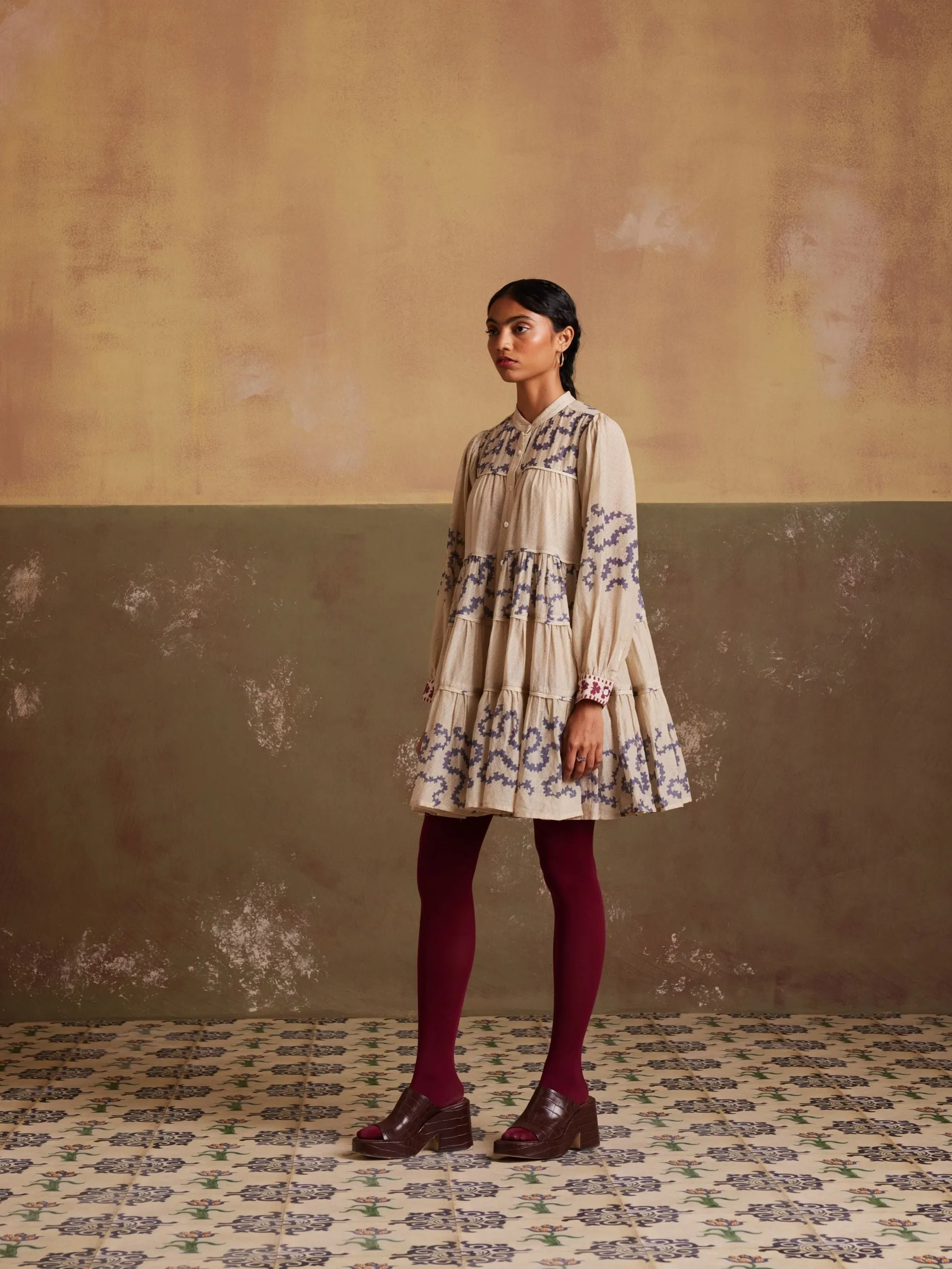 New Season Summer Fall 24-Dress Tier Cotton Spiral Ivory-SS24-TRD-IND-Fashion Edit Cord Studio
