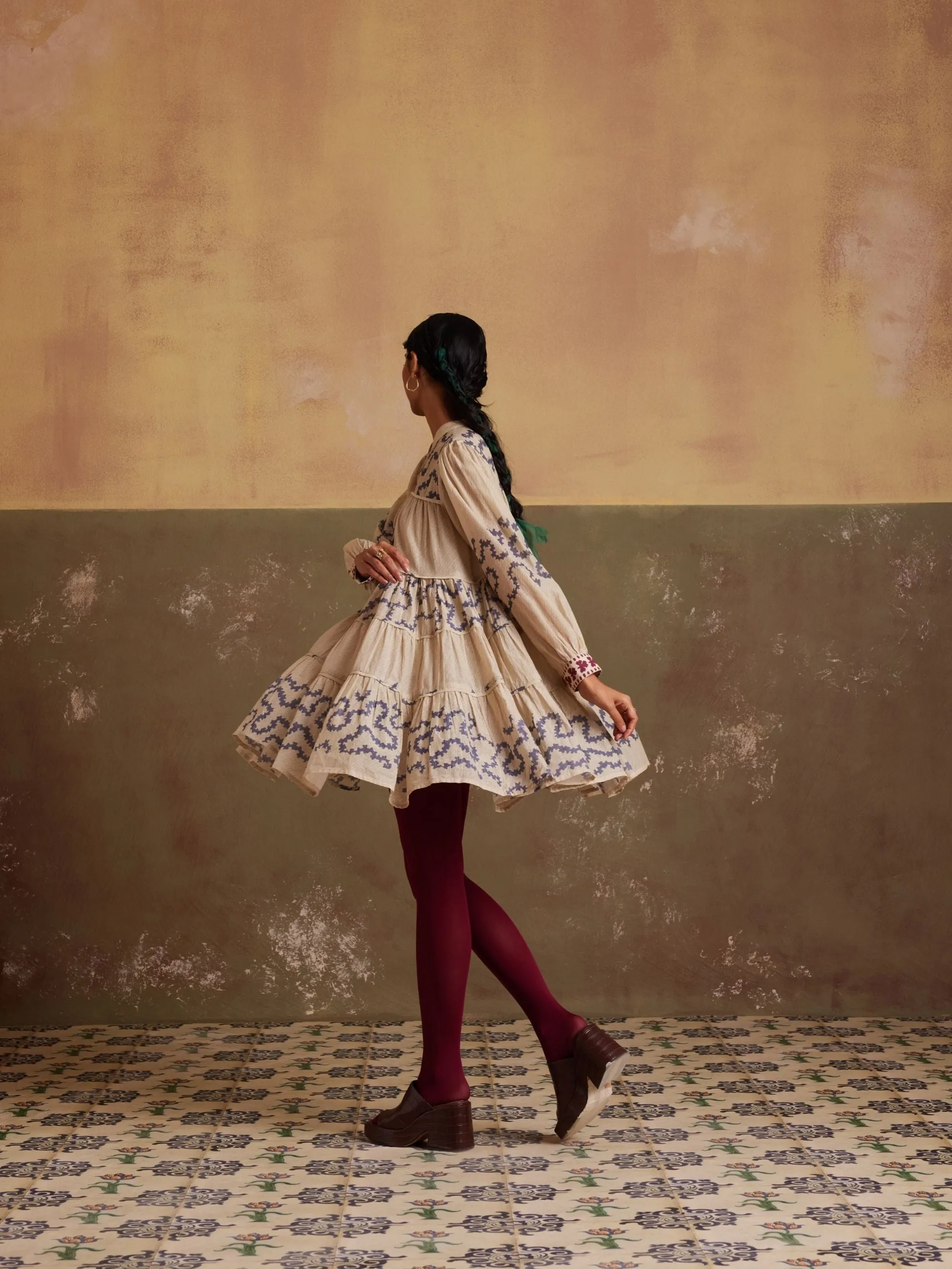 New Season Summer Fall 24-Dress Tier Cotton Spiral Ivory-SS24-TRD-IND-Fashion Edit Cord Studio