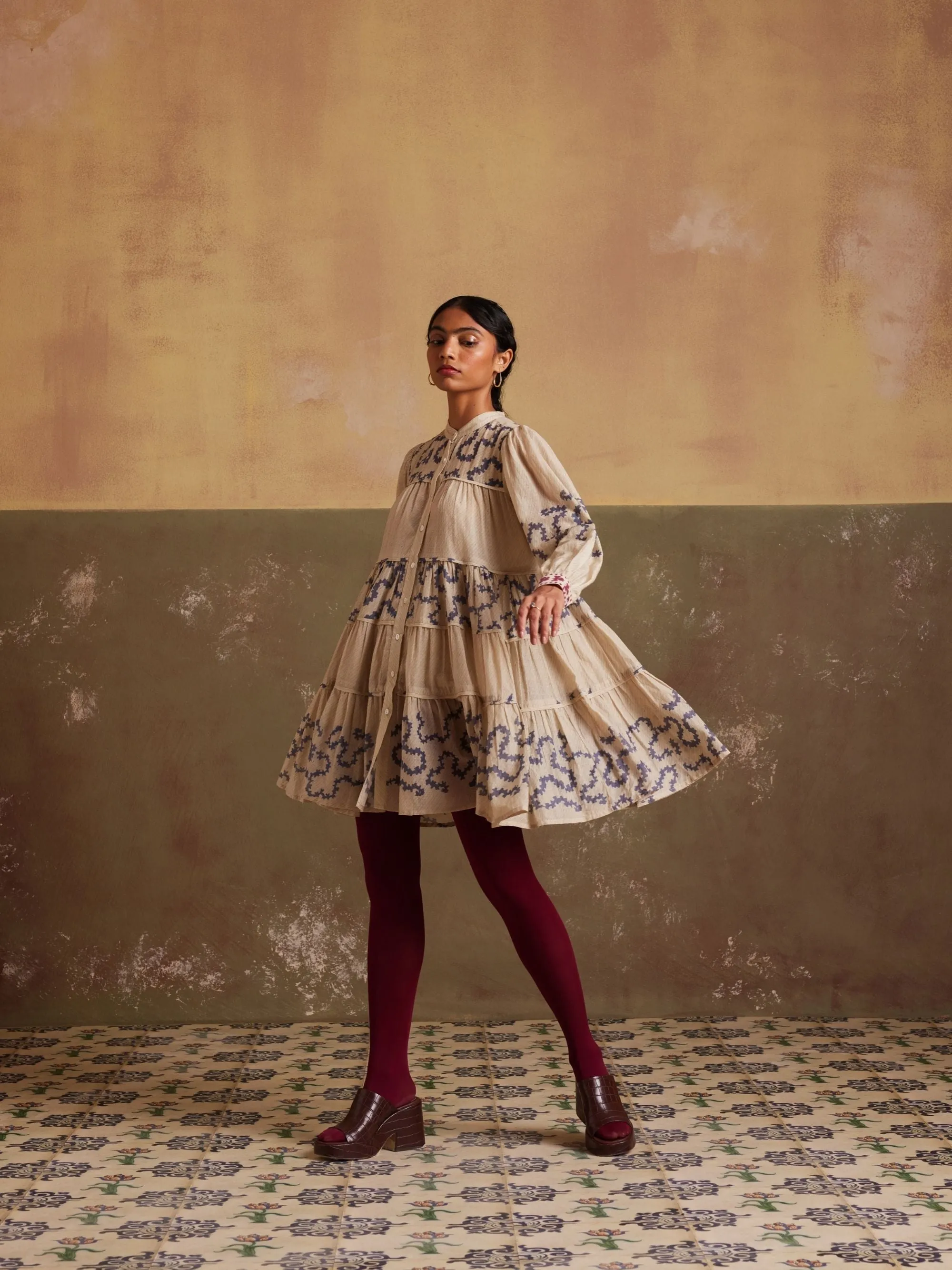 New Season Summer Fall 24-Dress Tier Cotton Spiral Ivory-SS24-TRD-IND-Fashion Edit Cord Studio