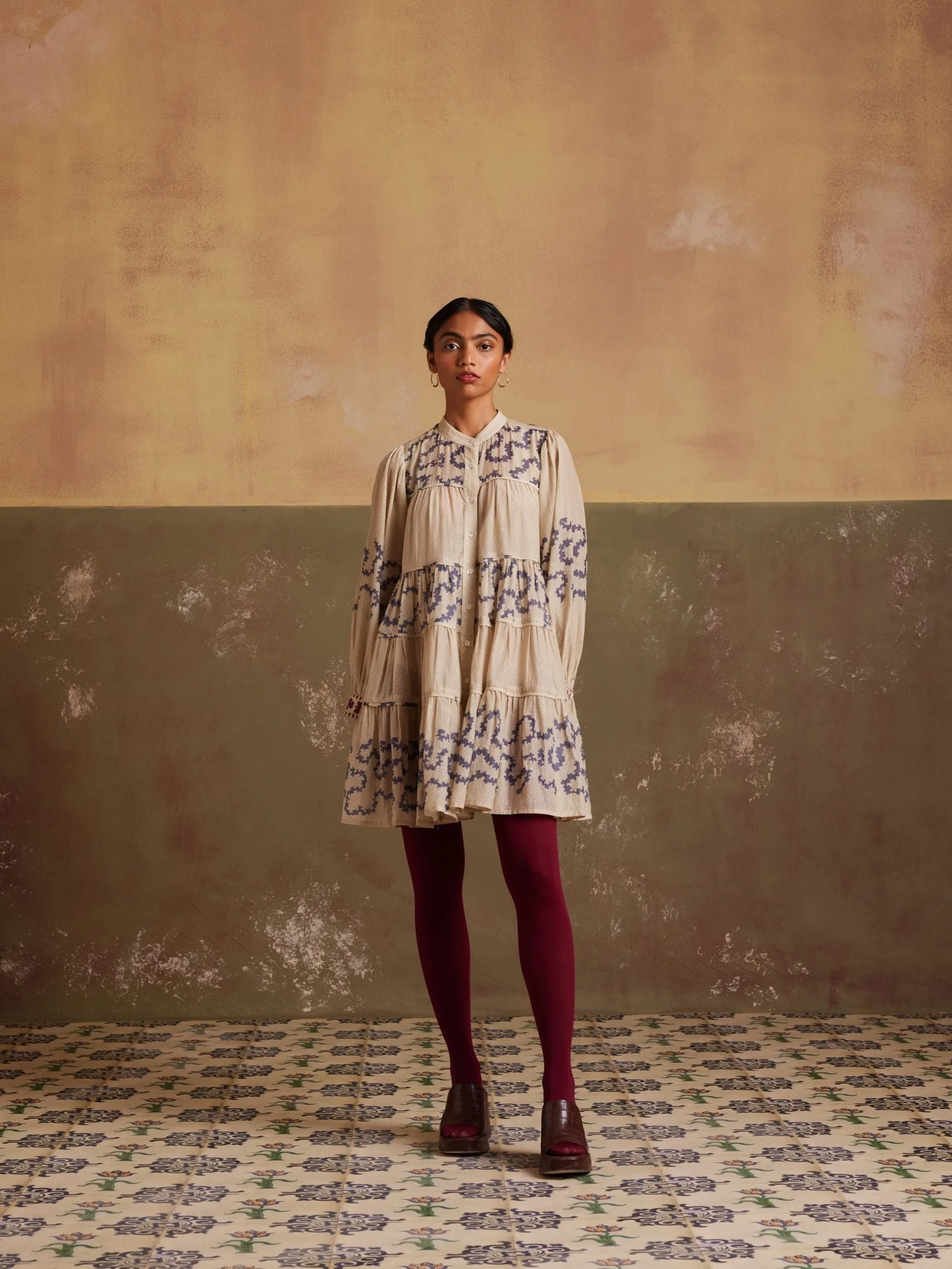 New Season Summer Fall 24-Dress Tier Cotton Spiral Ivory-SS24-TRD-IND-Fashion Edit Cord Studio