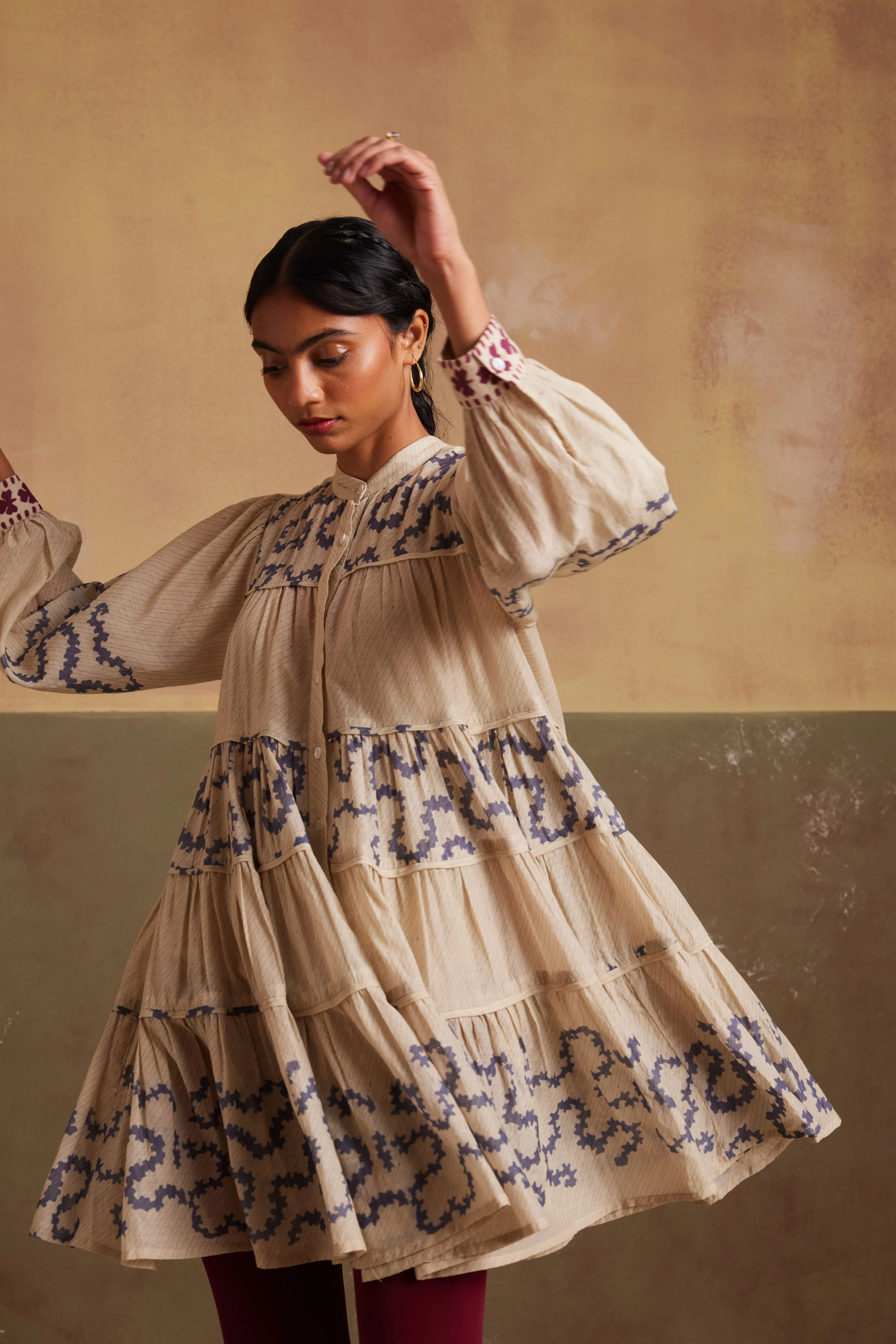New Season Summer Fall 24-Dress Tier Cotton Spiral Ivory-SS24-TRD-IND-Fashion Edit Cord Studio